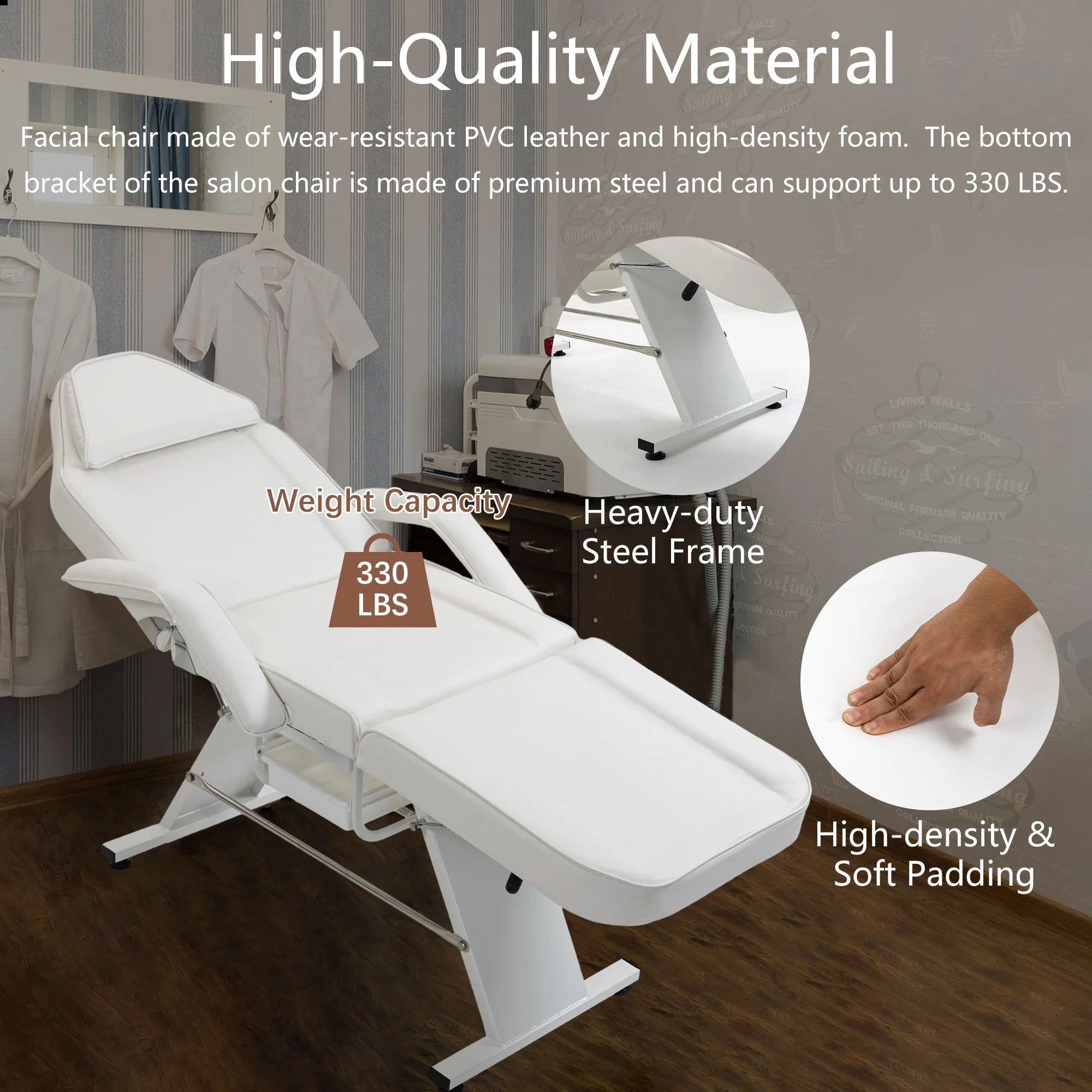 Massage Salon Tattoo Chair With Two Trays Esthetician Bed With Hydraulic Stool, Multi-Purpose 3-Section Facial Bed Table, Adjustable Beauty Barber Spa Beauty Equipment - Image 7