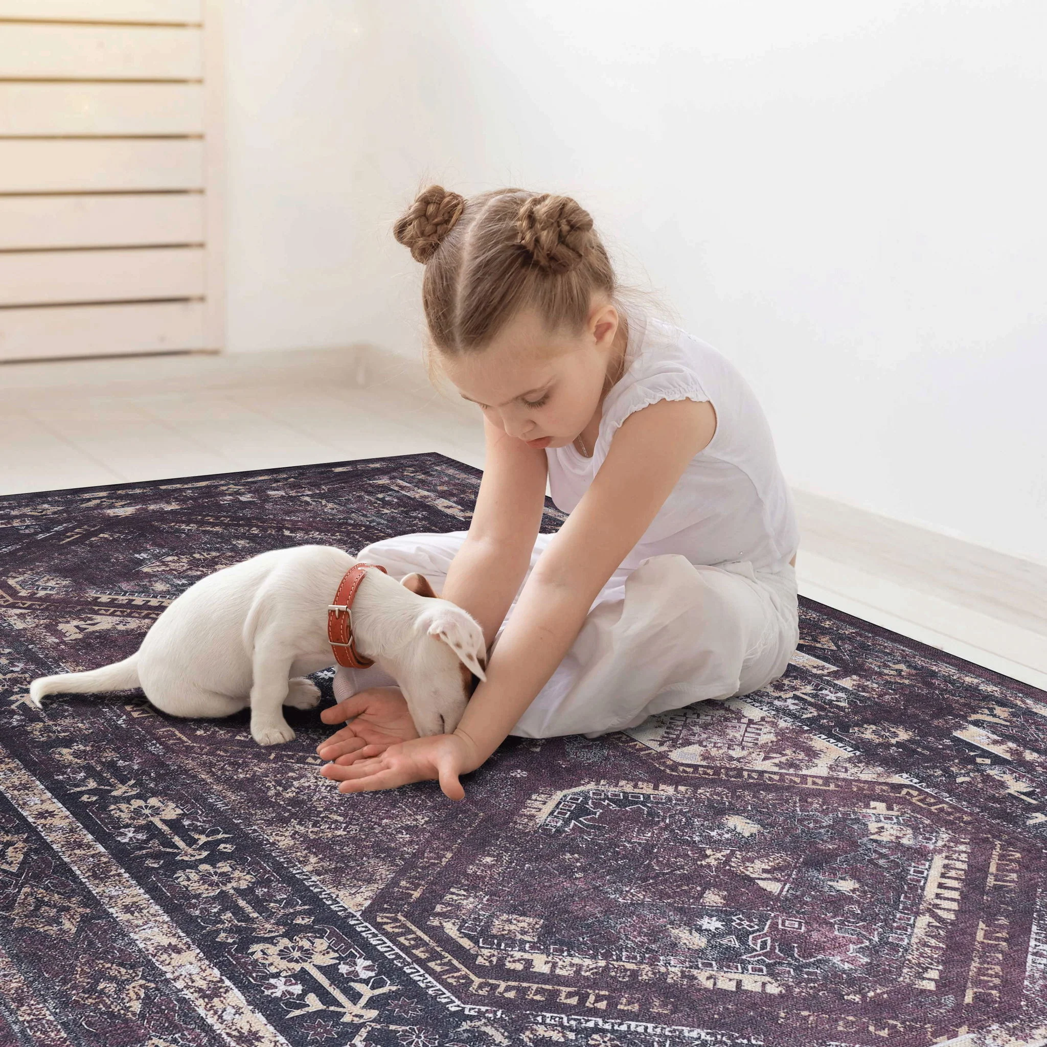 Maval - 5' X 8' Washable Area Rug - Black / Burgundy - Image 6