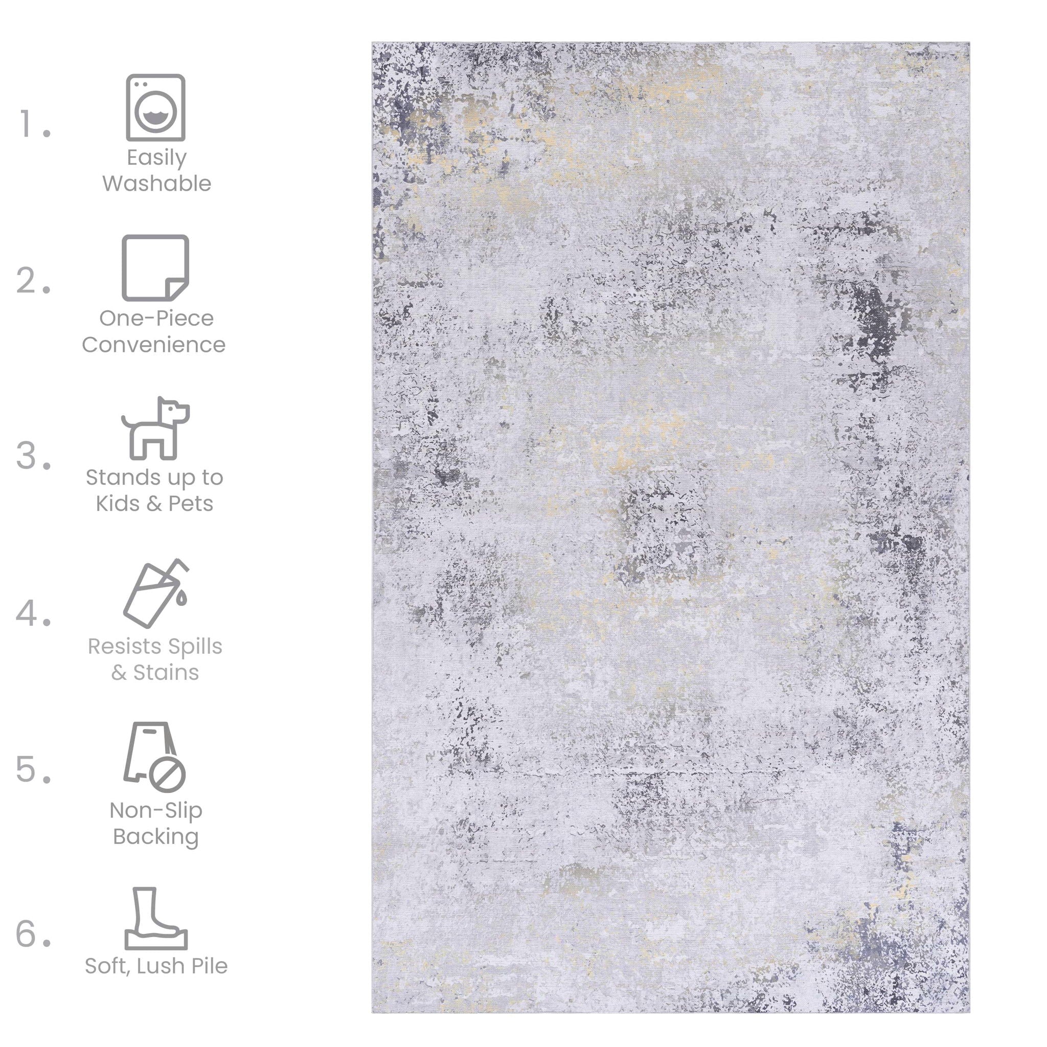 Maval - 6' X 9' Washable Area Rug - Gray / Gold - Image 6