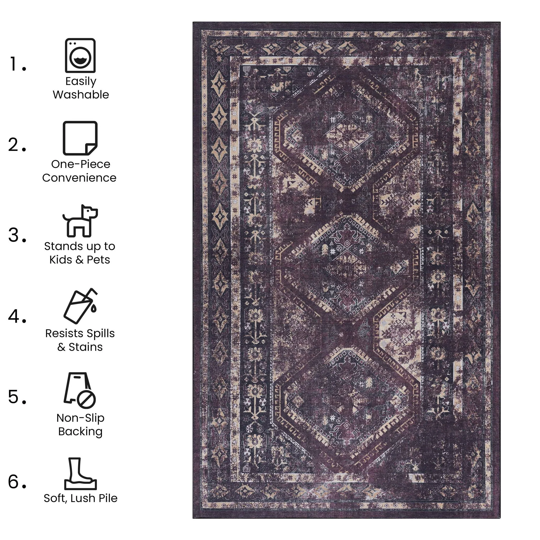 Maval - 8' X 10' Washable Area Rug - Black / Burgundy - Image 5