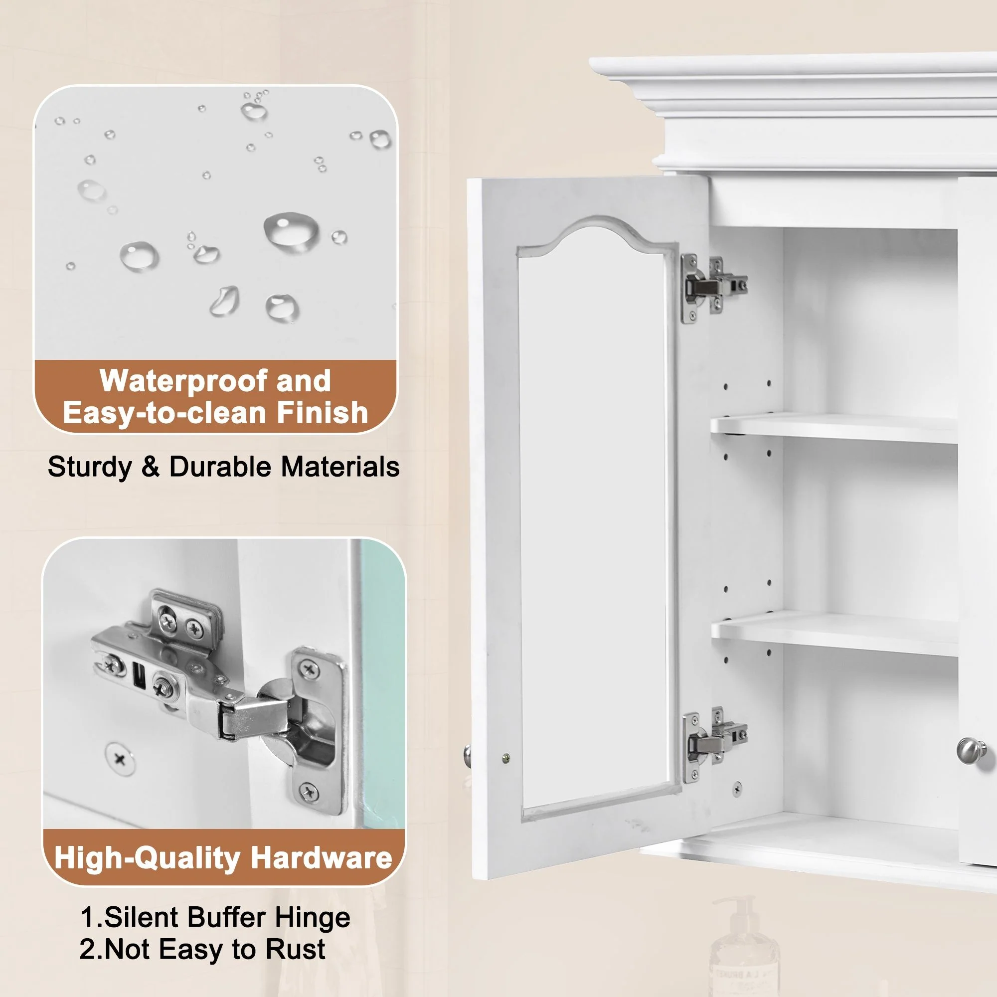 Medicine Cabinet With Mirror Door And Adjustable Shelves, Wall-Mounted Bathroom Storage Cabinet - White - Image 5