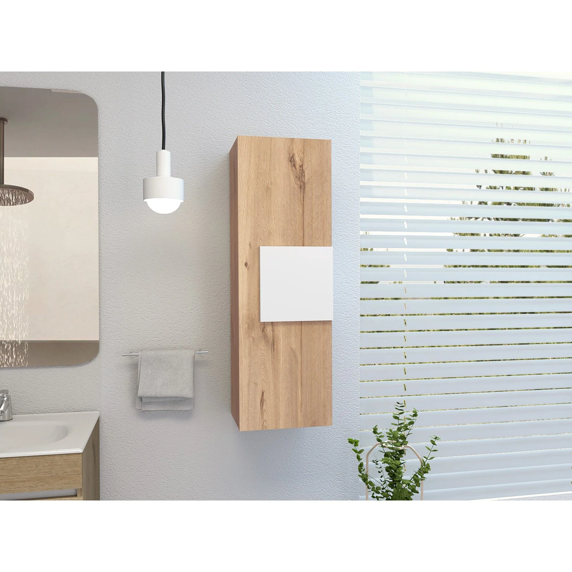 Medicine Single Door Cabinet, Three Shelves - Light Oak / White - Image 4