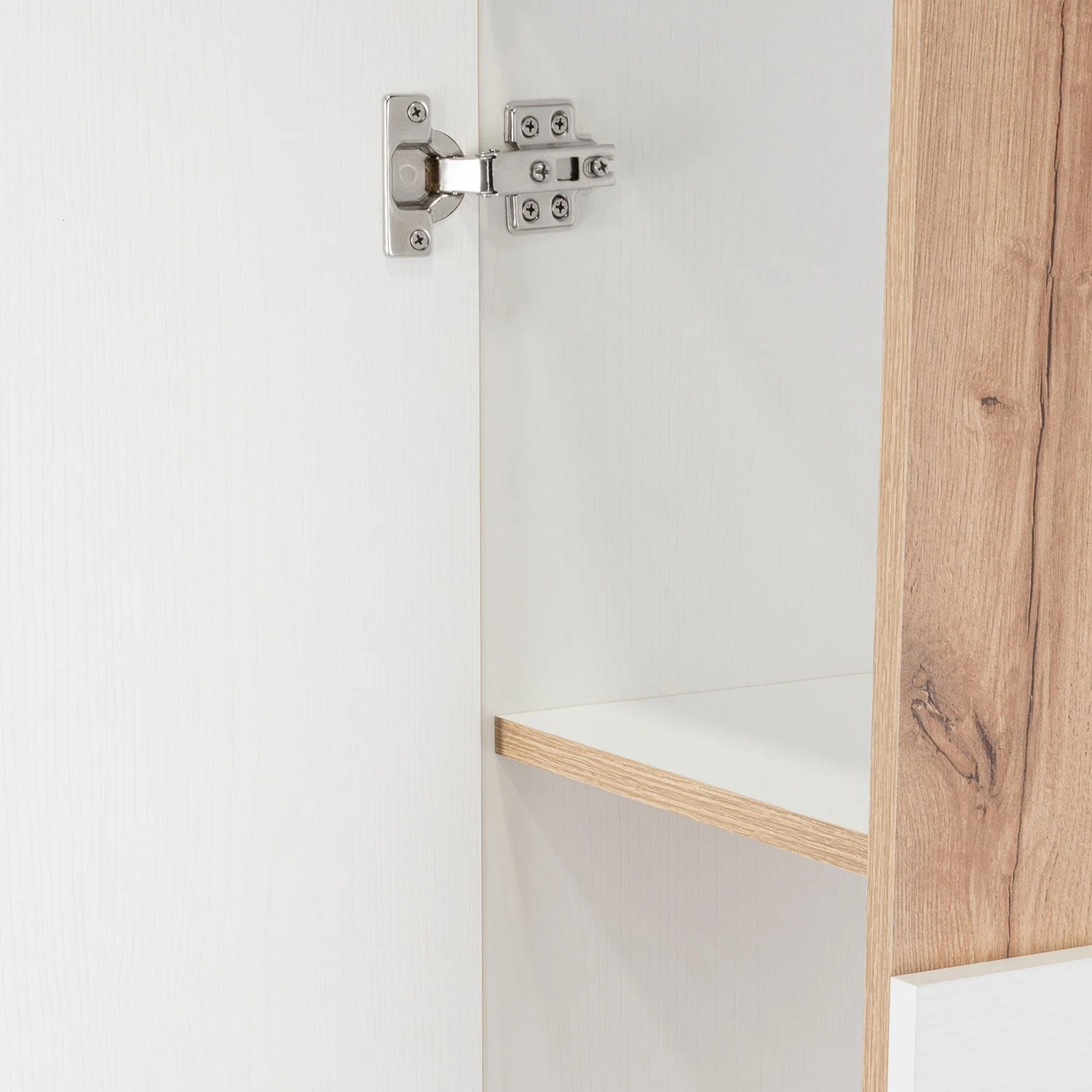 Medicine Single Door Cabinet, Three Shelves - Light Oak / White - Image 5