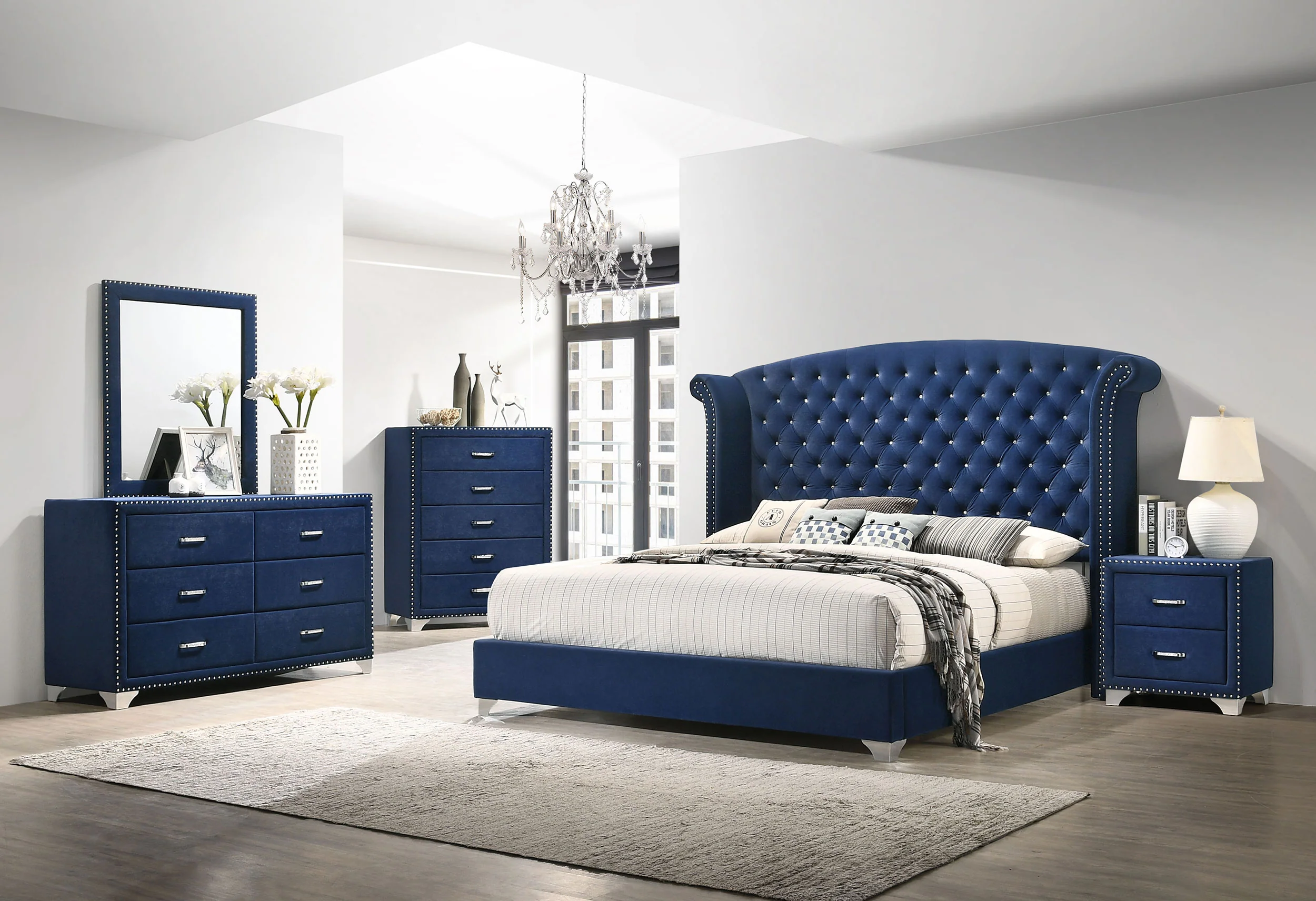 Melody 5-Drawer Chest in Pacific Blue Velvet - Image 4