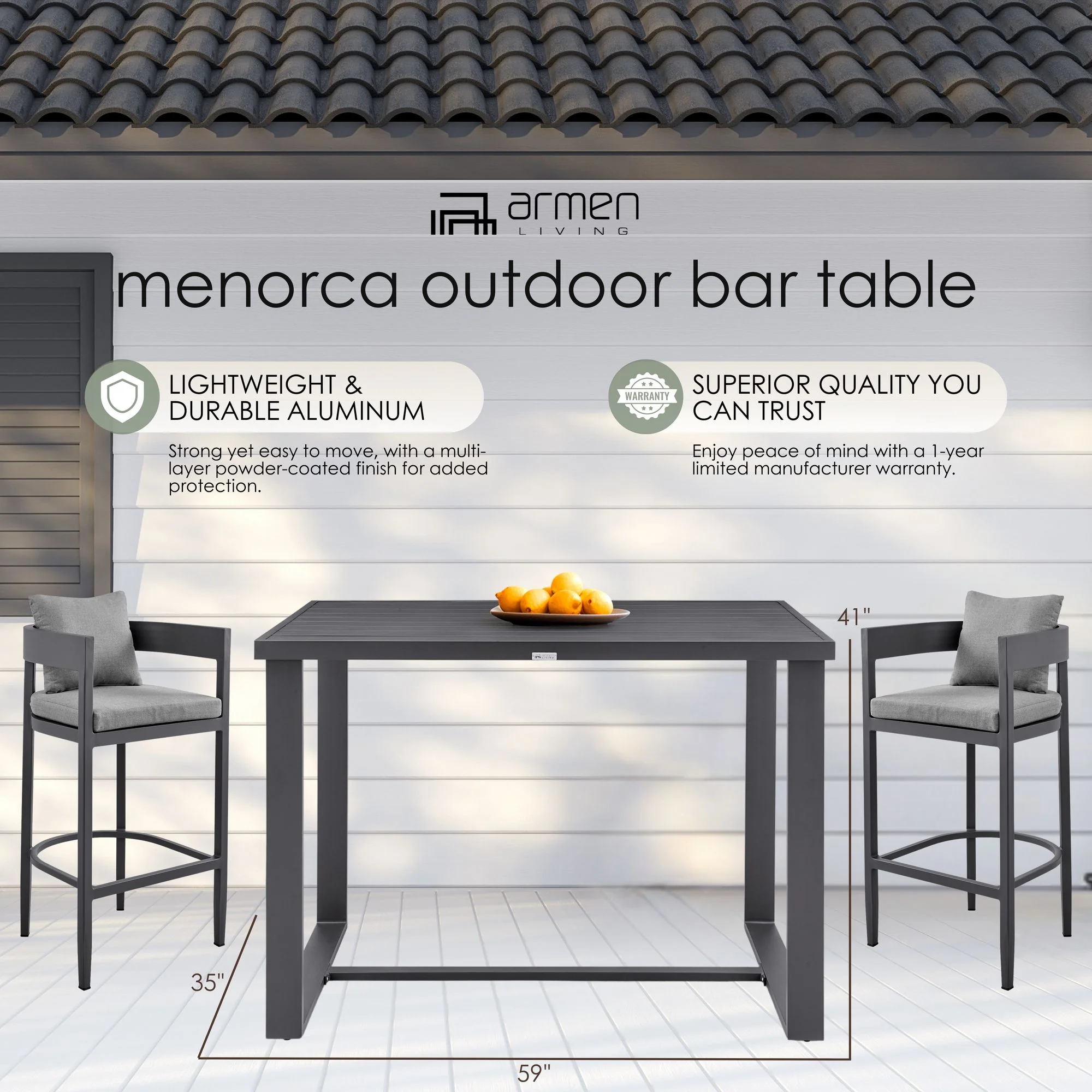 Menorca - Outdoor Patio Bar Height Dining Table - Aluminum - Image 8