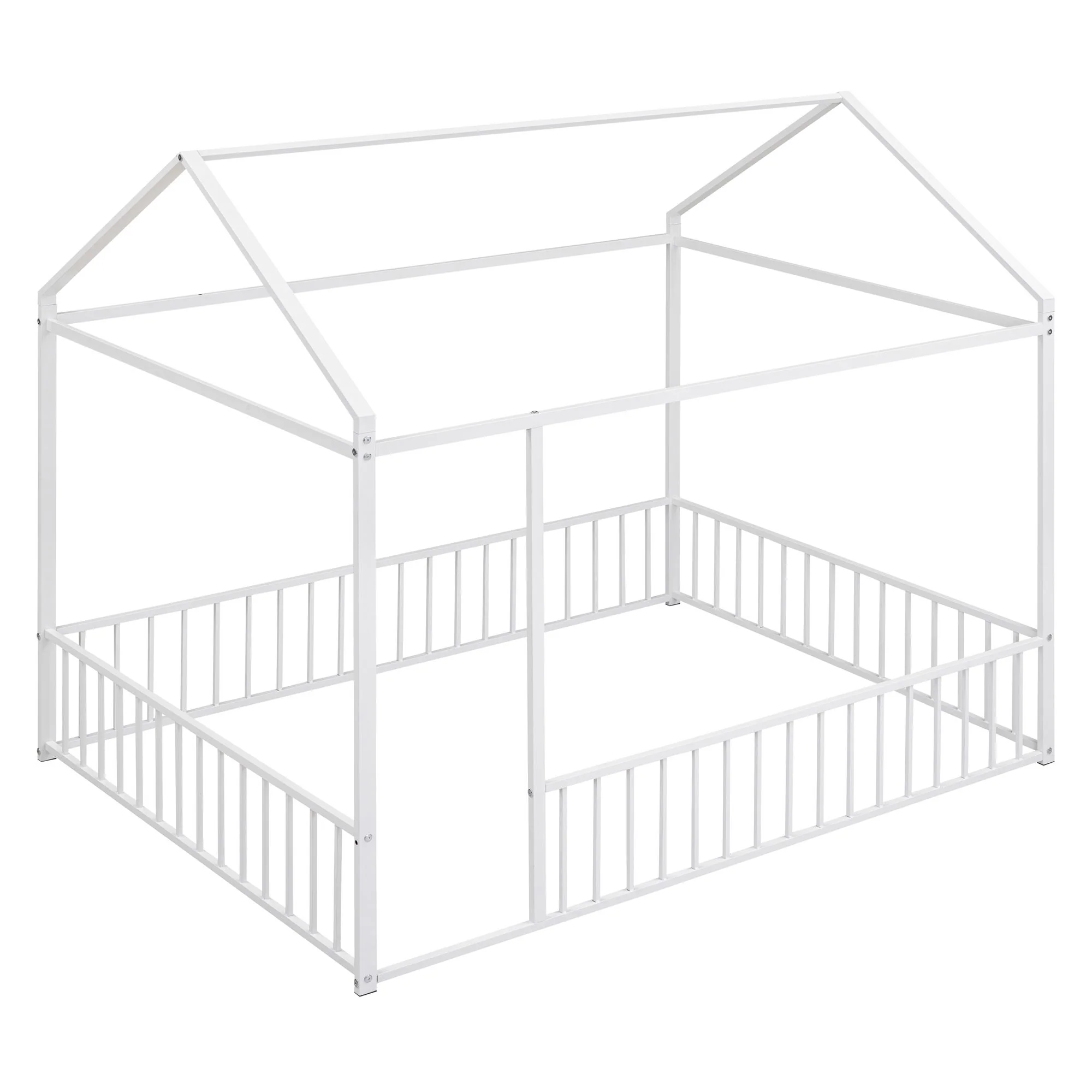 Metal Bed House Bed Frame With Fence - Image 40