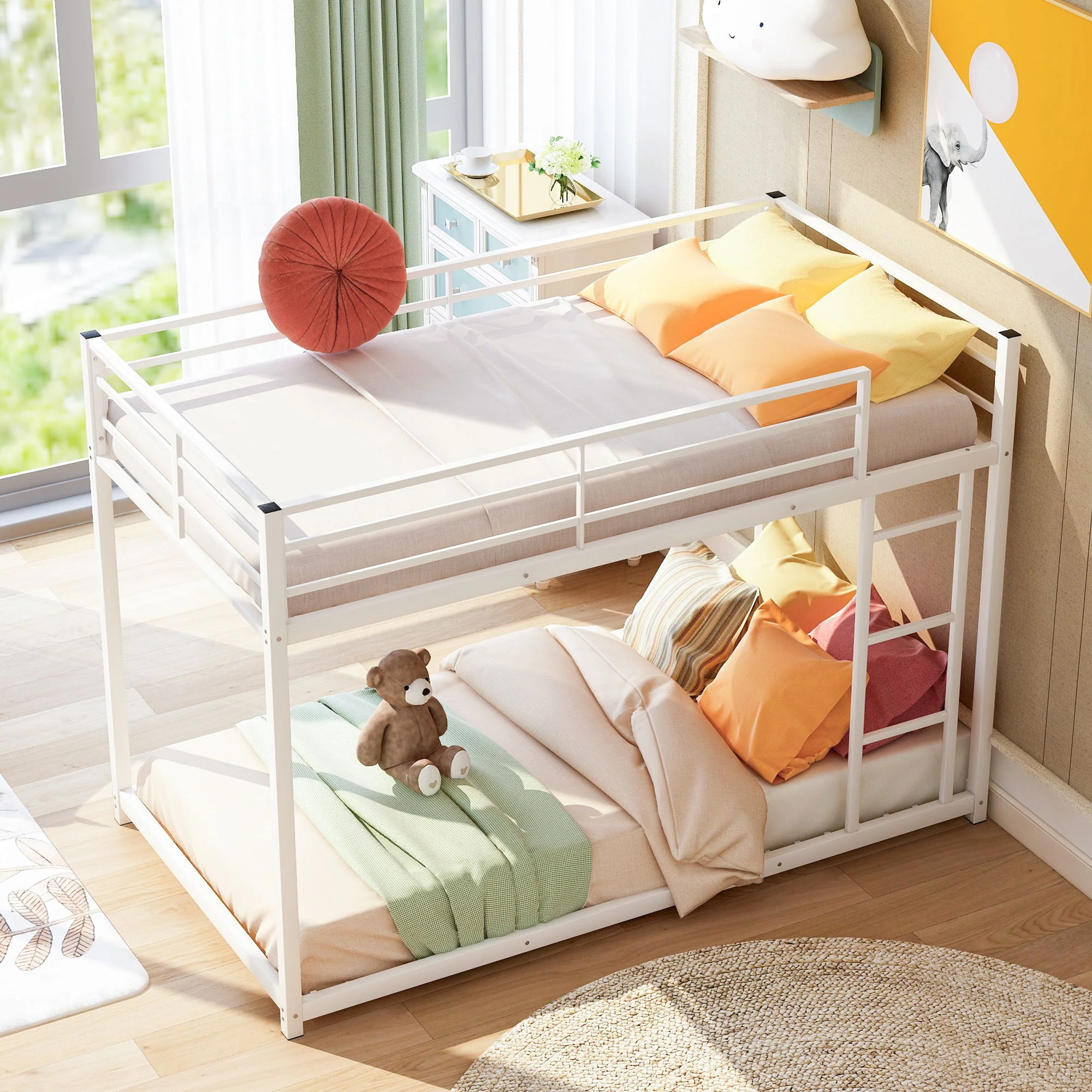 Metal Bunk Bed, Low Bunk Bed With Ladder - Image 9