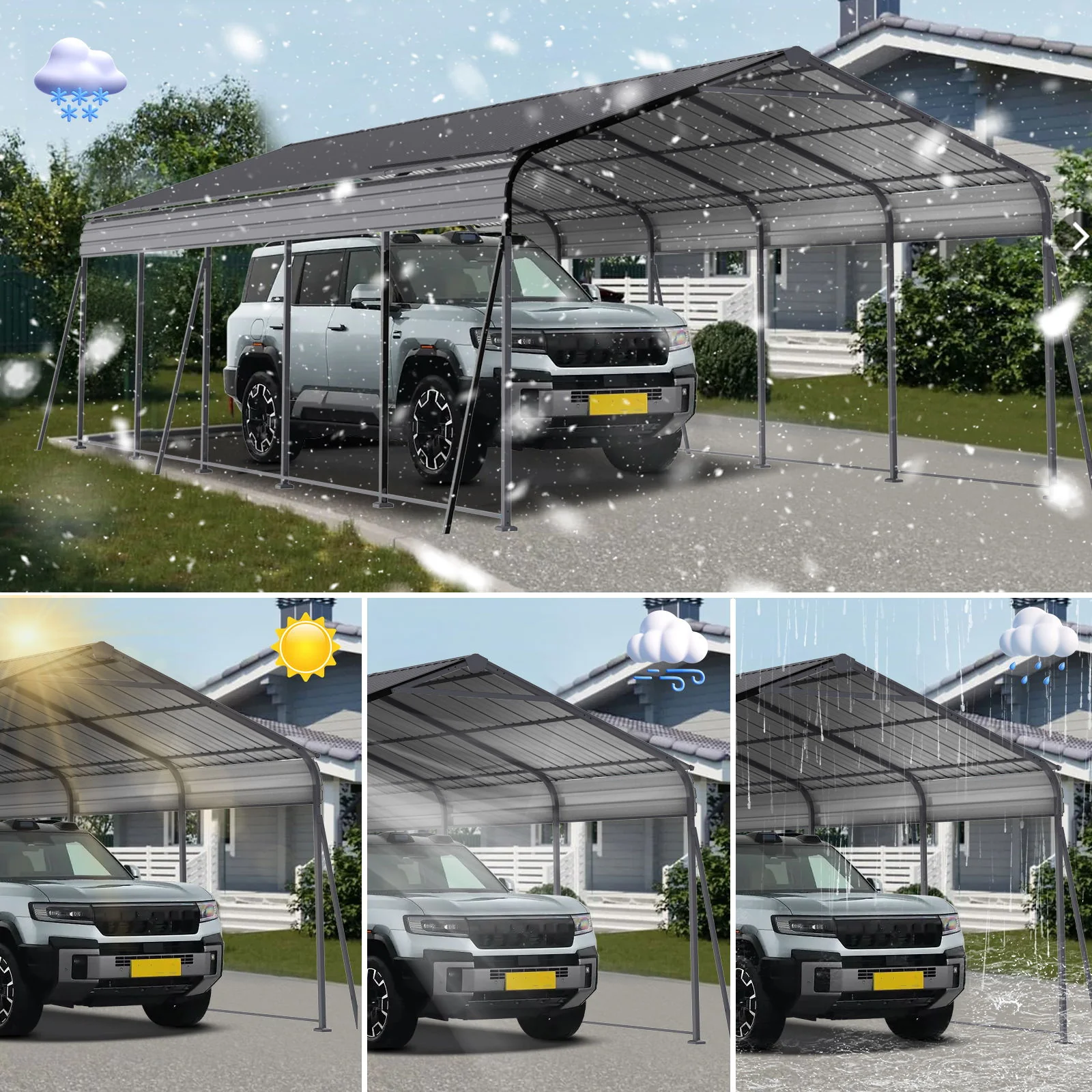 Metal Carport 13 X 26.5 Ft Heavy Duty With Galvanized Steel Roof Metal Garage Canopy With Galvanized Steel Roof & Frame Car Tent Outdoor Storage Shed For Car Boats And Truck - Gray - Image 5