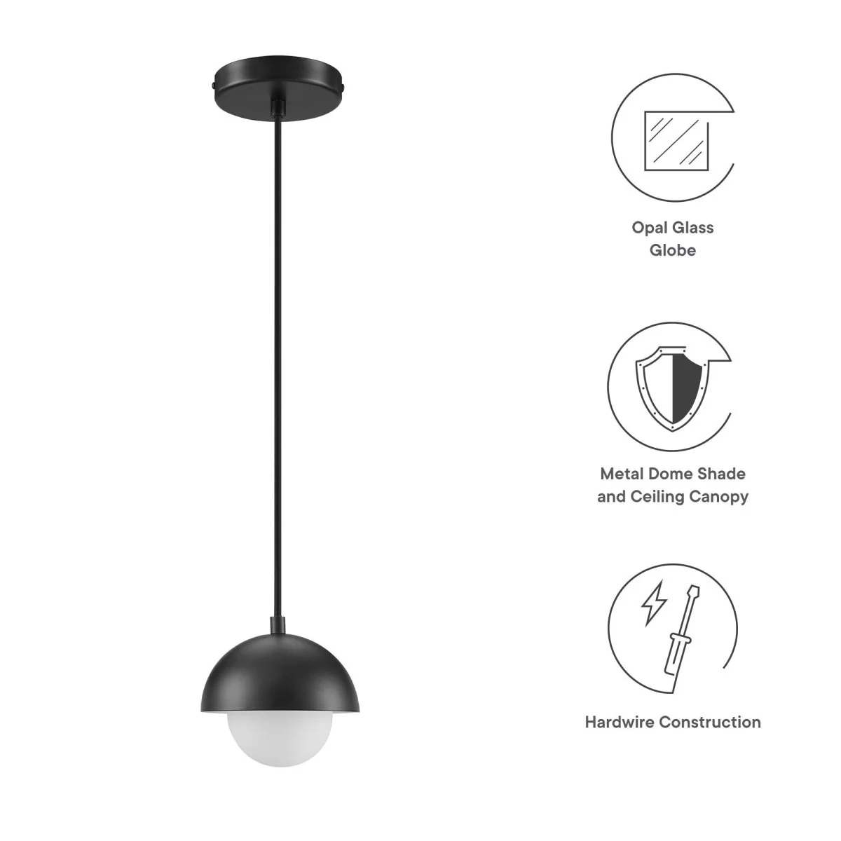 Metal Dome and Opal Glass Globe Pendant Ceiling Light Fixture, Modern Hanging - Image 13