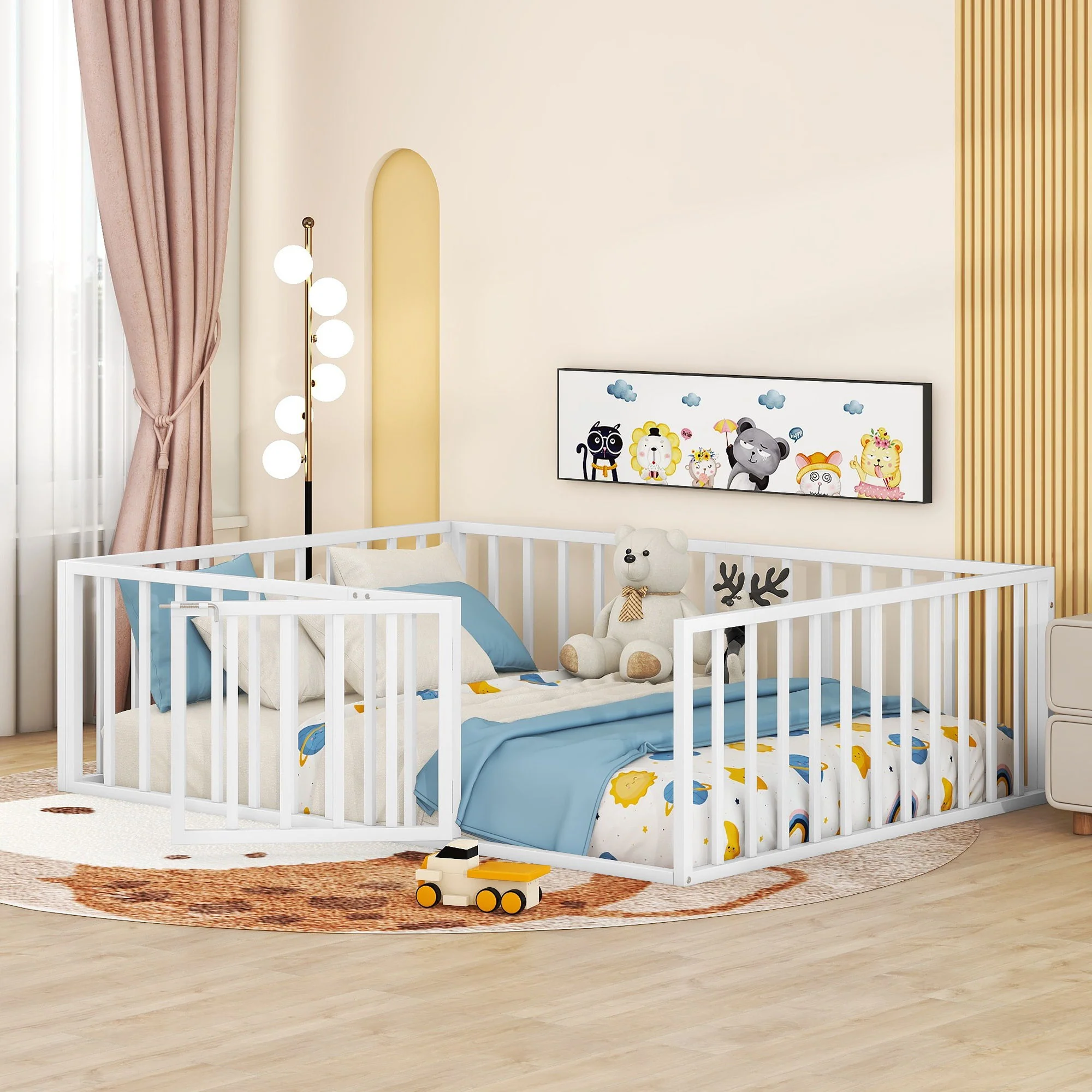 Metal Floor Bed Frame With Fence And Door - Image 76