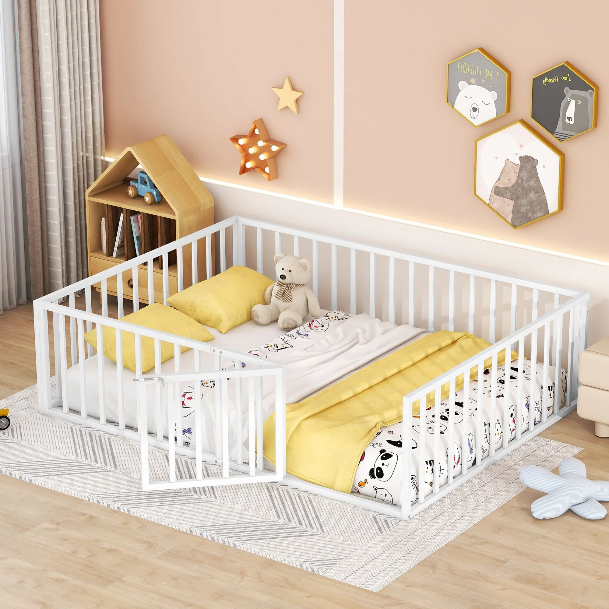 Metal Floor Bed Frame With Fence And Door - Image 8