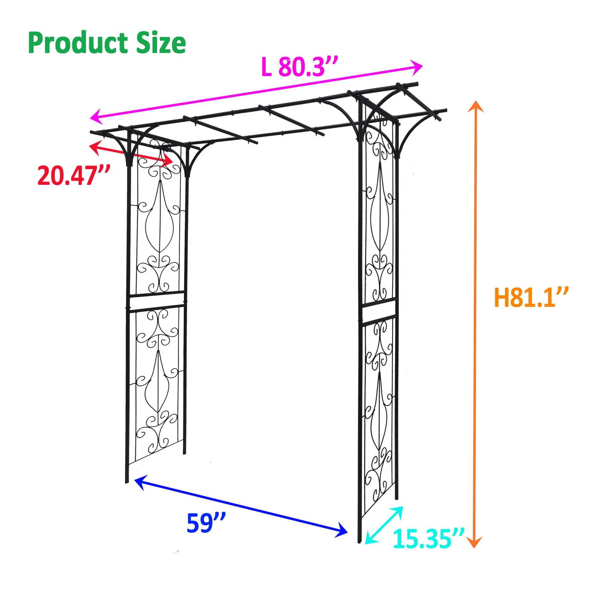 Metal Garden Arch Climbing Plants Support Rose Arch Outdoor - Black - Image 6