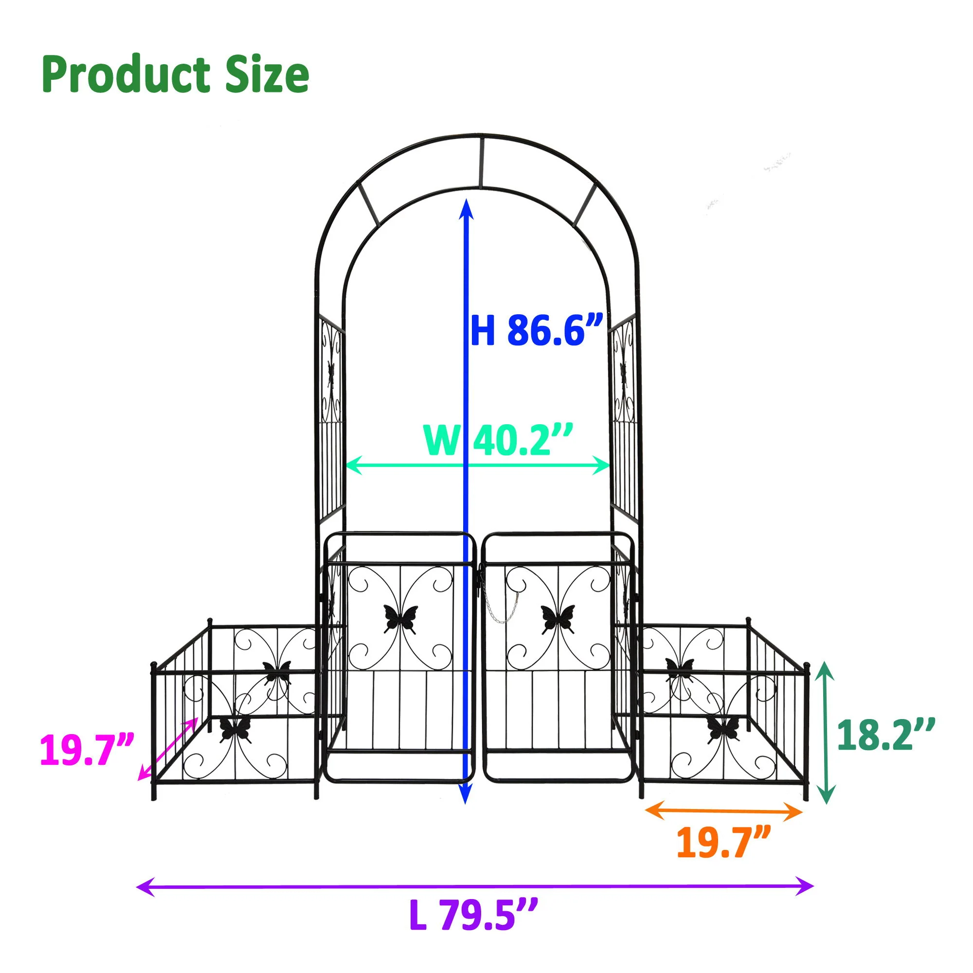 Metal Garden Arch With Gate High Climbing Plants Support Rose Arch Outdoor - Black - Image 6