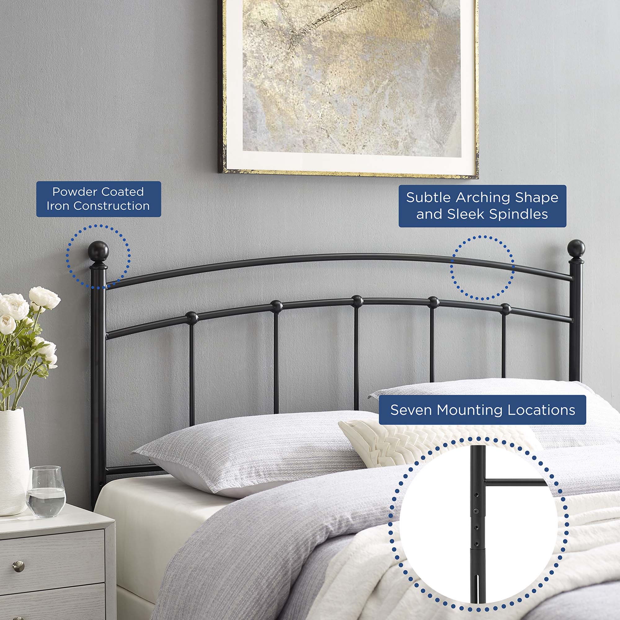 Metal Headboard with Arched Spindle Design - Image 2