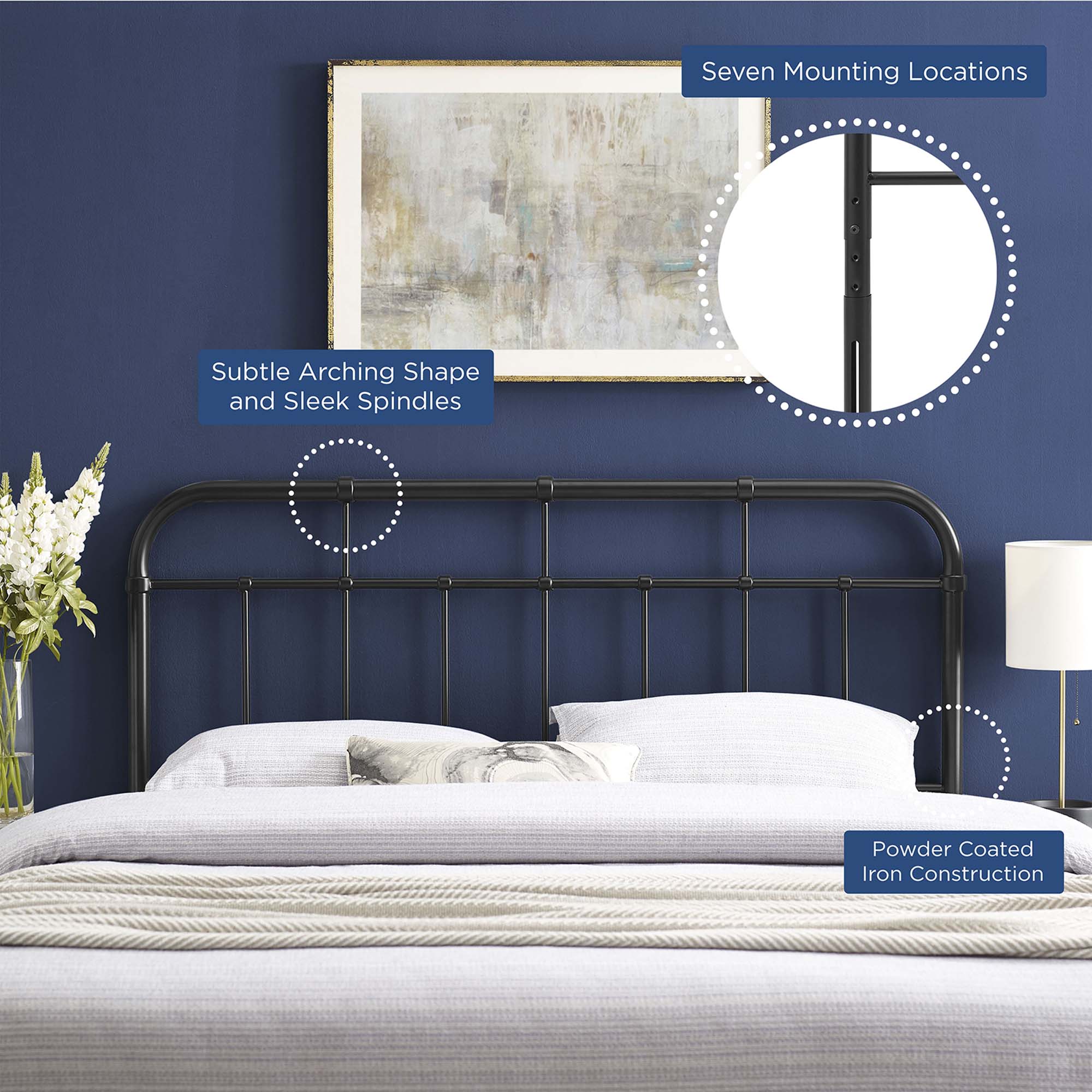 Metal Headboard with Curved Spindle Design - Image 22