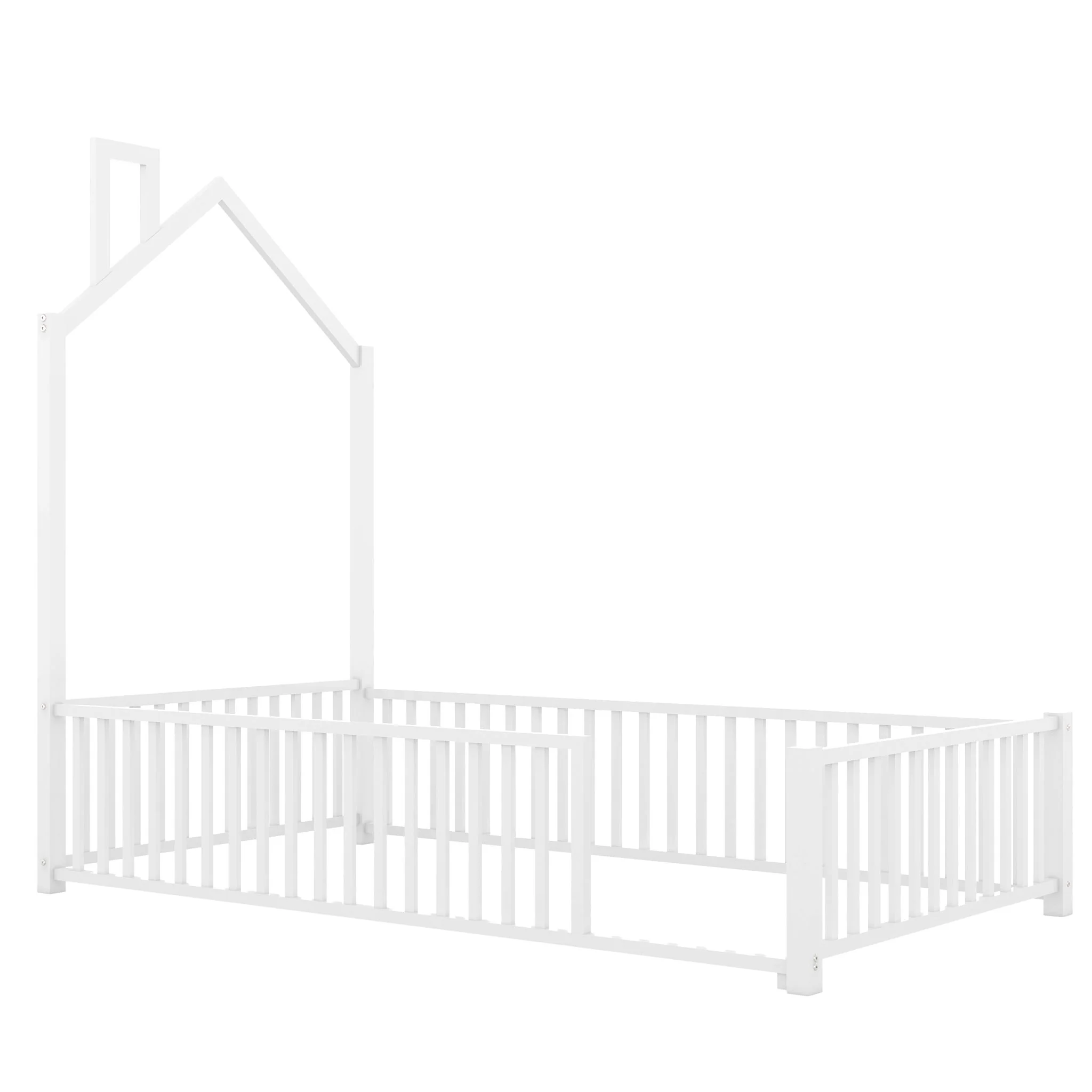 Metal House Platform Bed With Guardrail And Chimney - Image 3