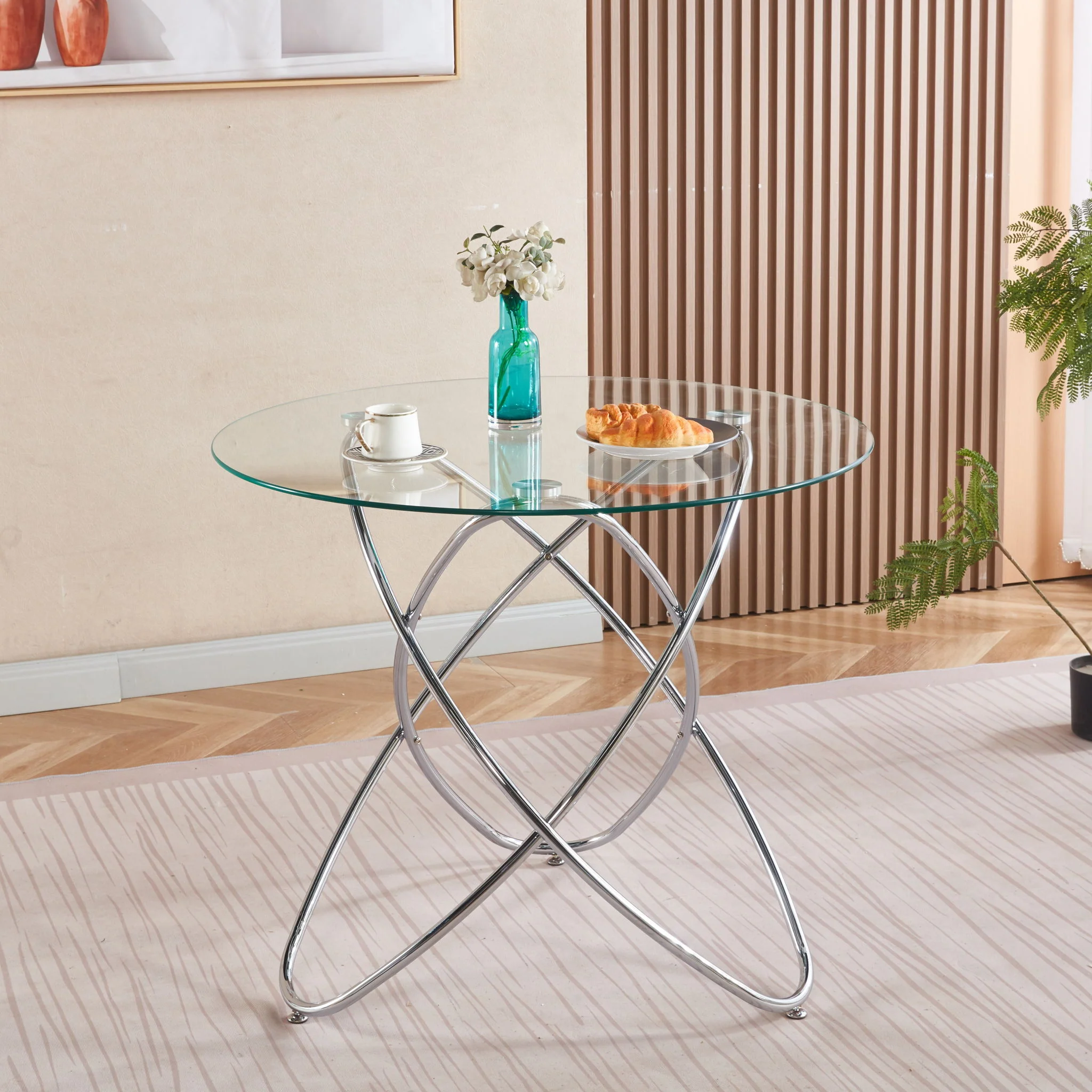 Metal Leg Dining Table With Tempered Glass Top - Image 10