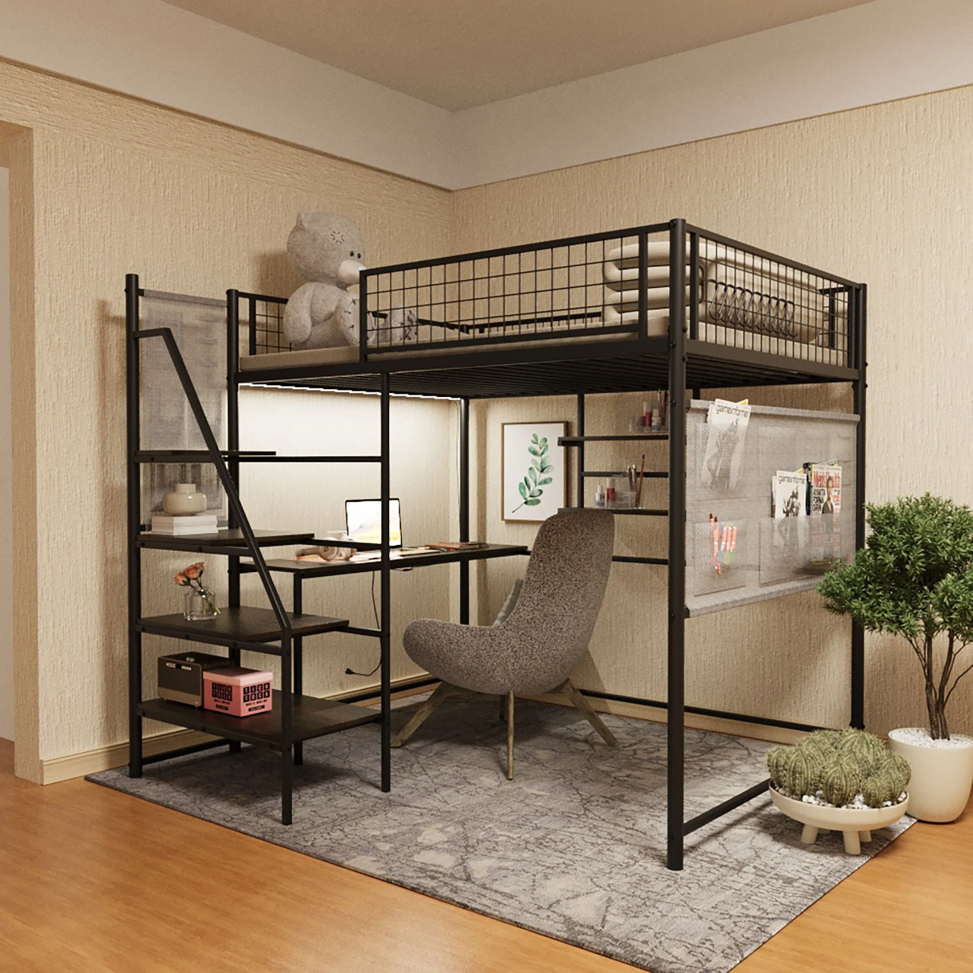 Metal Loft Bed With Built - In Charging Station And LED Light - Image 3