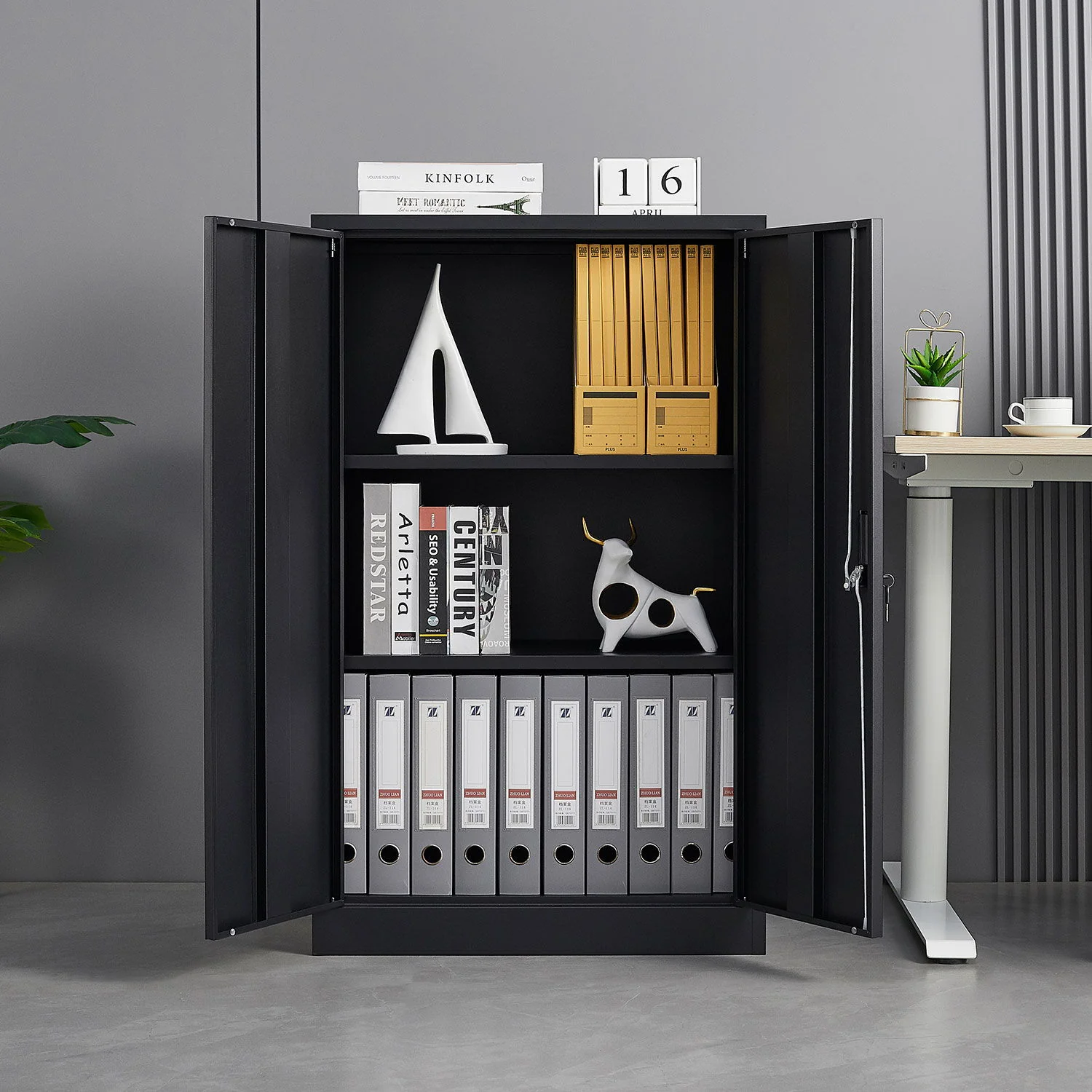 Metal Storage Cabinet With Locking Doors And Adjustable Shelf, Folding Filing Storage Cabinet, Folding Storage Locker Cabinet For Home Office, School, Garage - Image 18