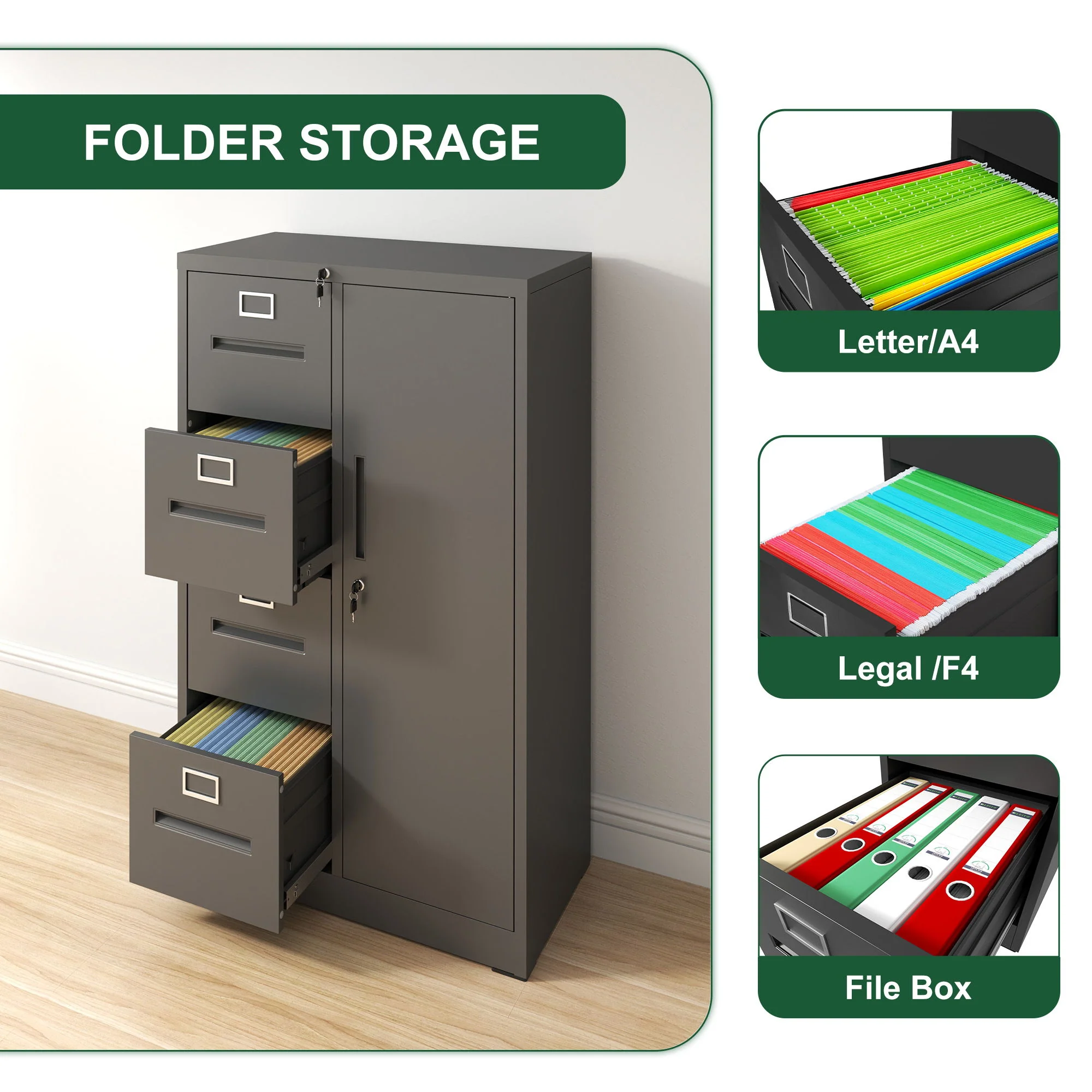 Metal Storage Vertical Filing Cabinet With Lock, 4 Drawers, 1 Door, Steel Construction, School / Office Use - Image 7