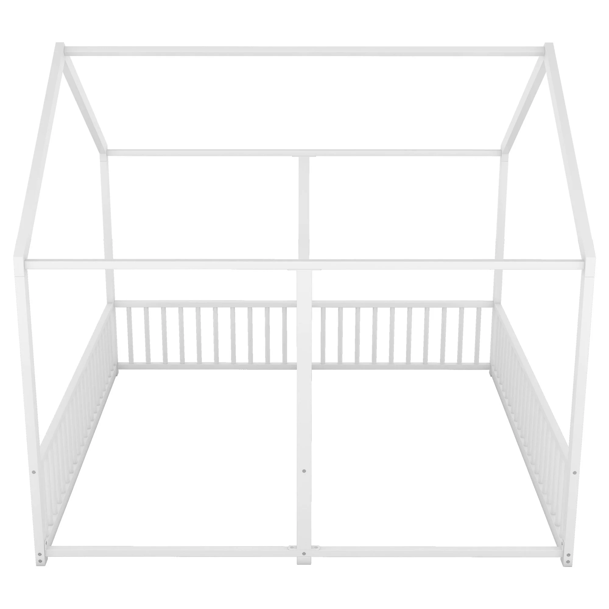 Metal Twin Size House Platform Beds 2 Shared Beds - Antique White - Image 7