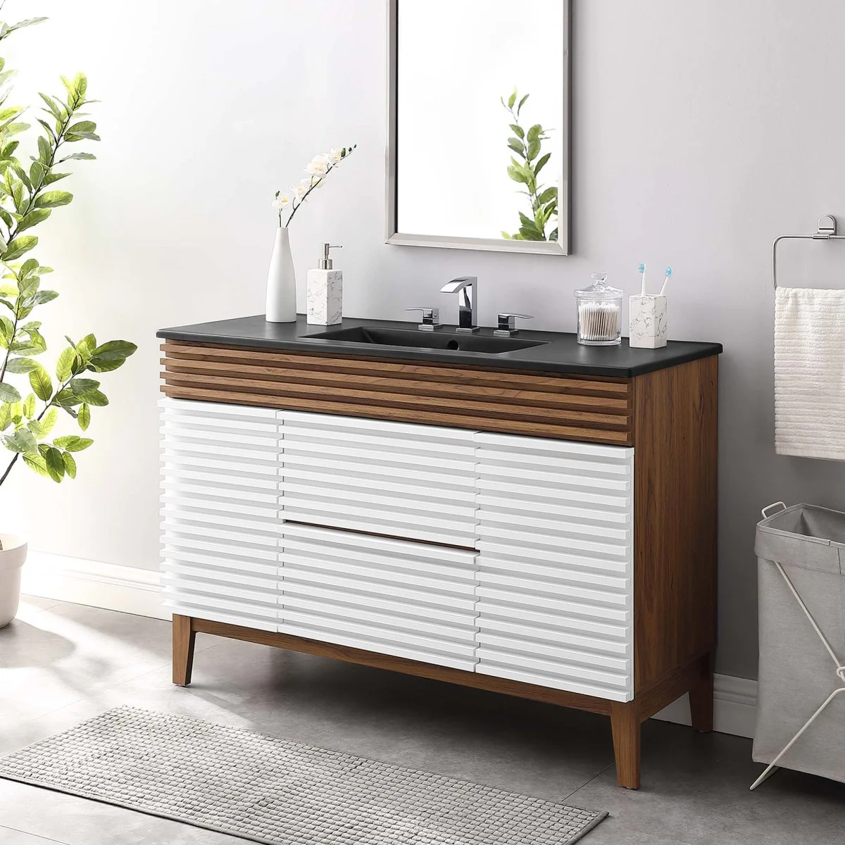 Mid-Century Bathroom Vanity Cabinet with Sink Storage and Modern Design - Image 22