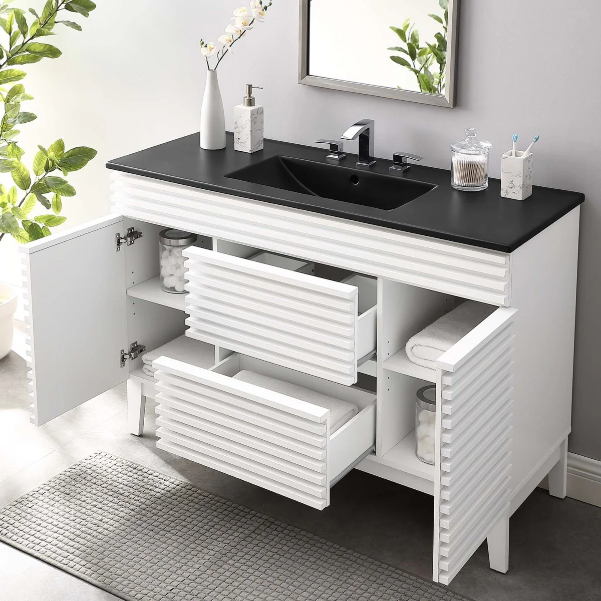 Mid-Century Bathroom Vanity Cabinet with Sink Storage and Modern Design - Image 3
