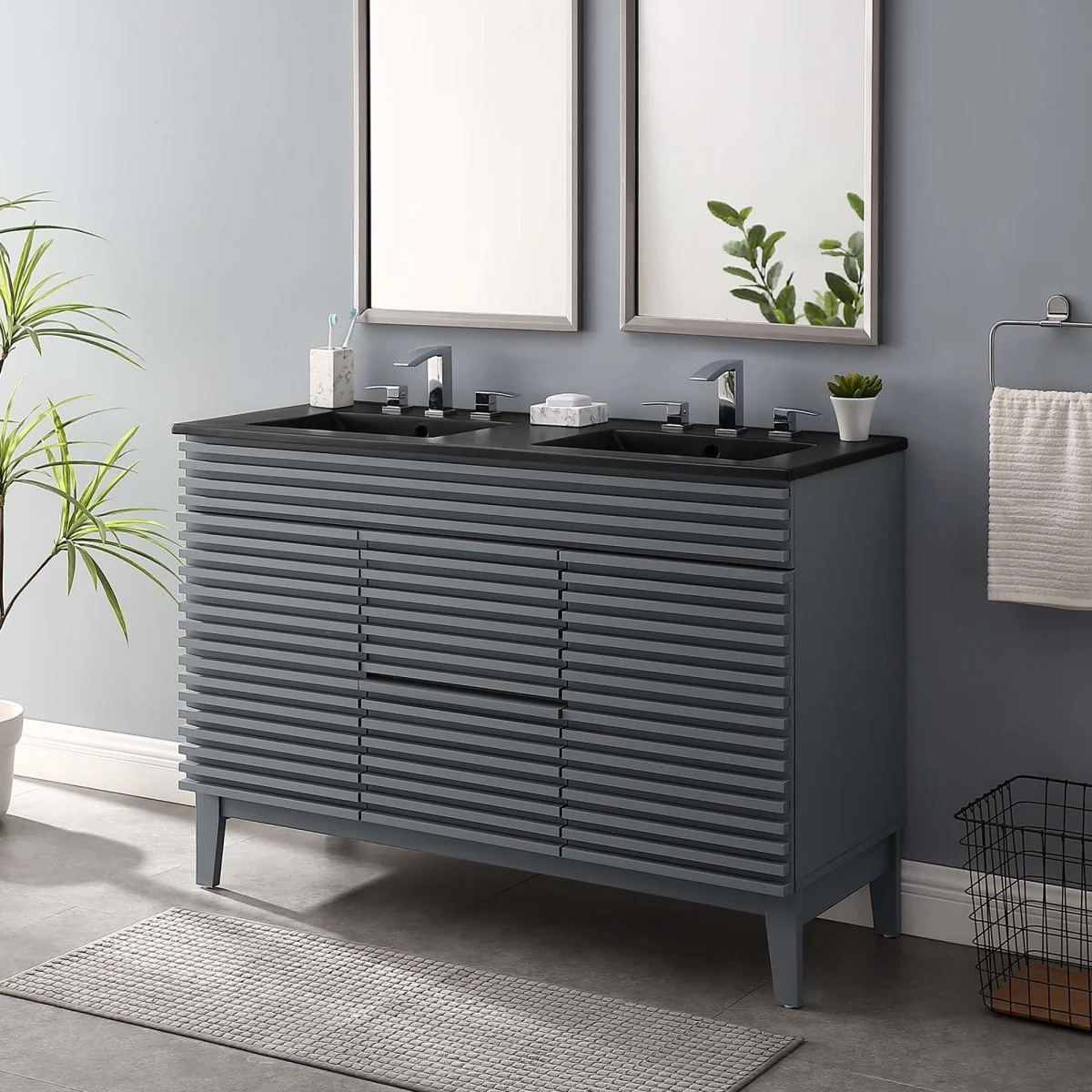 Mid-Century Bathroom Vanity Cabinet with Sink Storage and Modern Design - Image 76