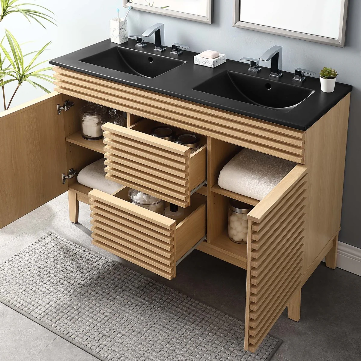 Mid-Century Bathroom Vanity Cabinet with Sink Storage and Modern Design - Image 80