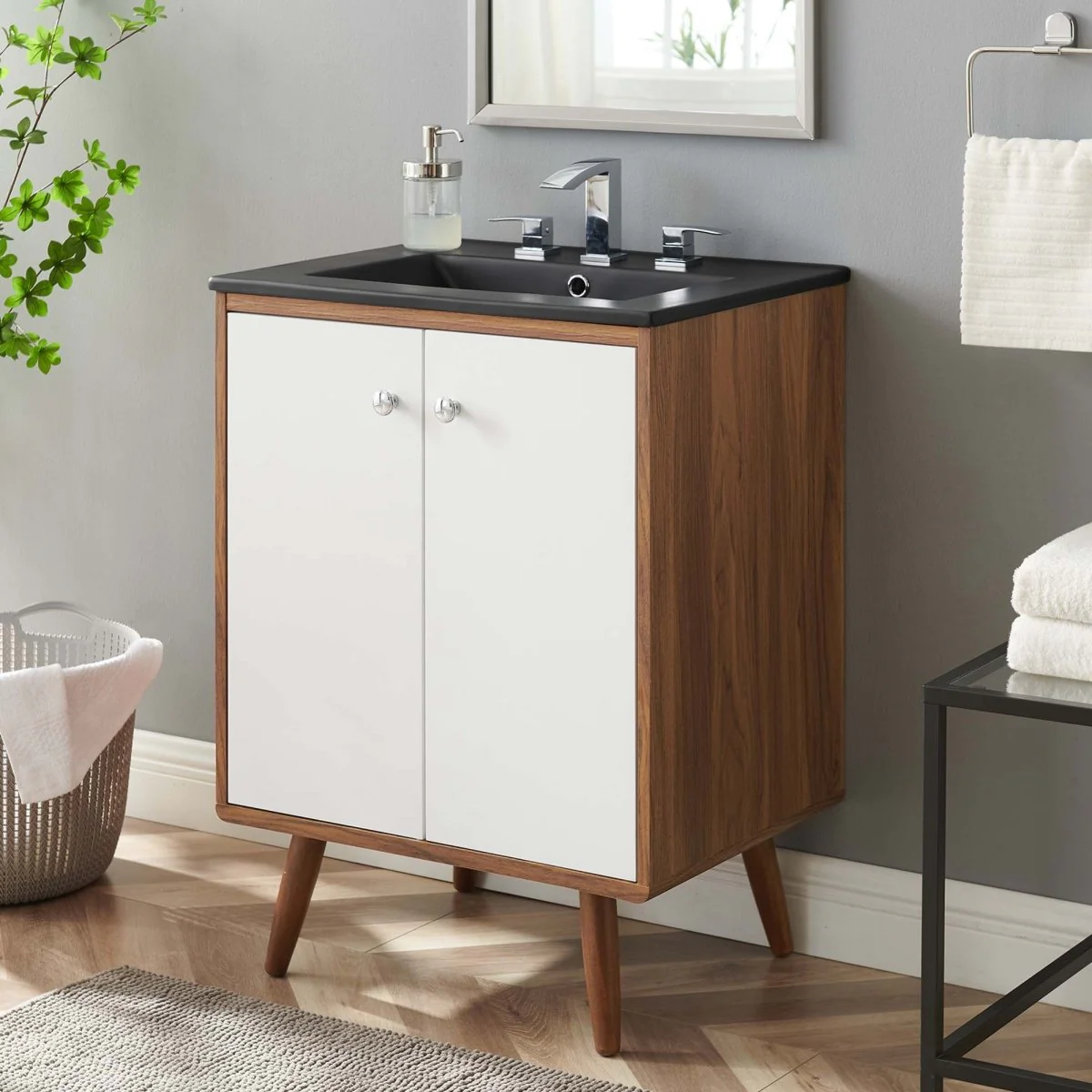 Mid-Century Bathroom Vanity Collection - Walnut Modern Bathroom Vanity Cabinets Set - Image 30