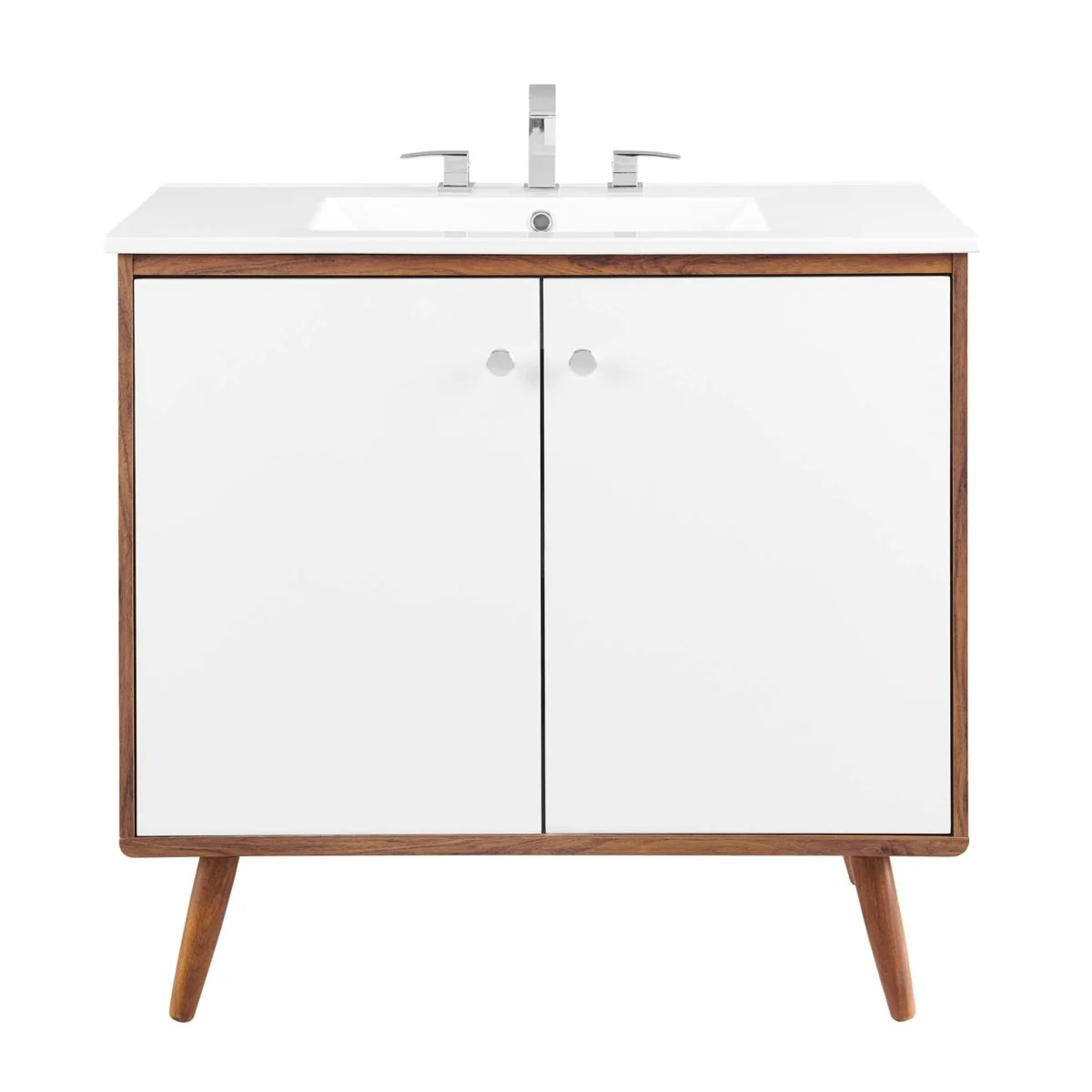Mid-Century Bathroom Vanity Collection - Walnut Modern Bathroom Vanity Cabinets Set - Image 46