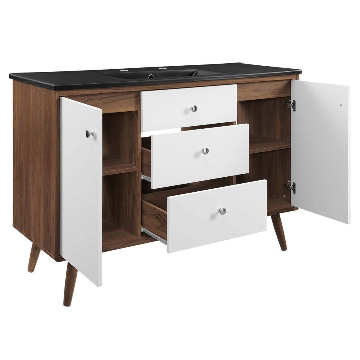 Mid-Century Bathroom Vanity Collection - Walnut Modern Bathroom Vanity Cabinets Set - Image 79