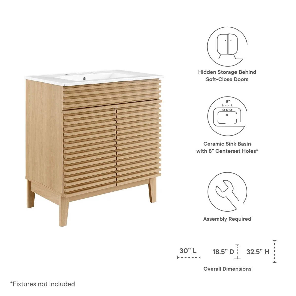Mid-Century Bathroom Vanity with Basin and Sink — Modern Vanity Cabinet for Bathroom - Image 21