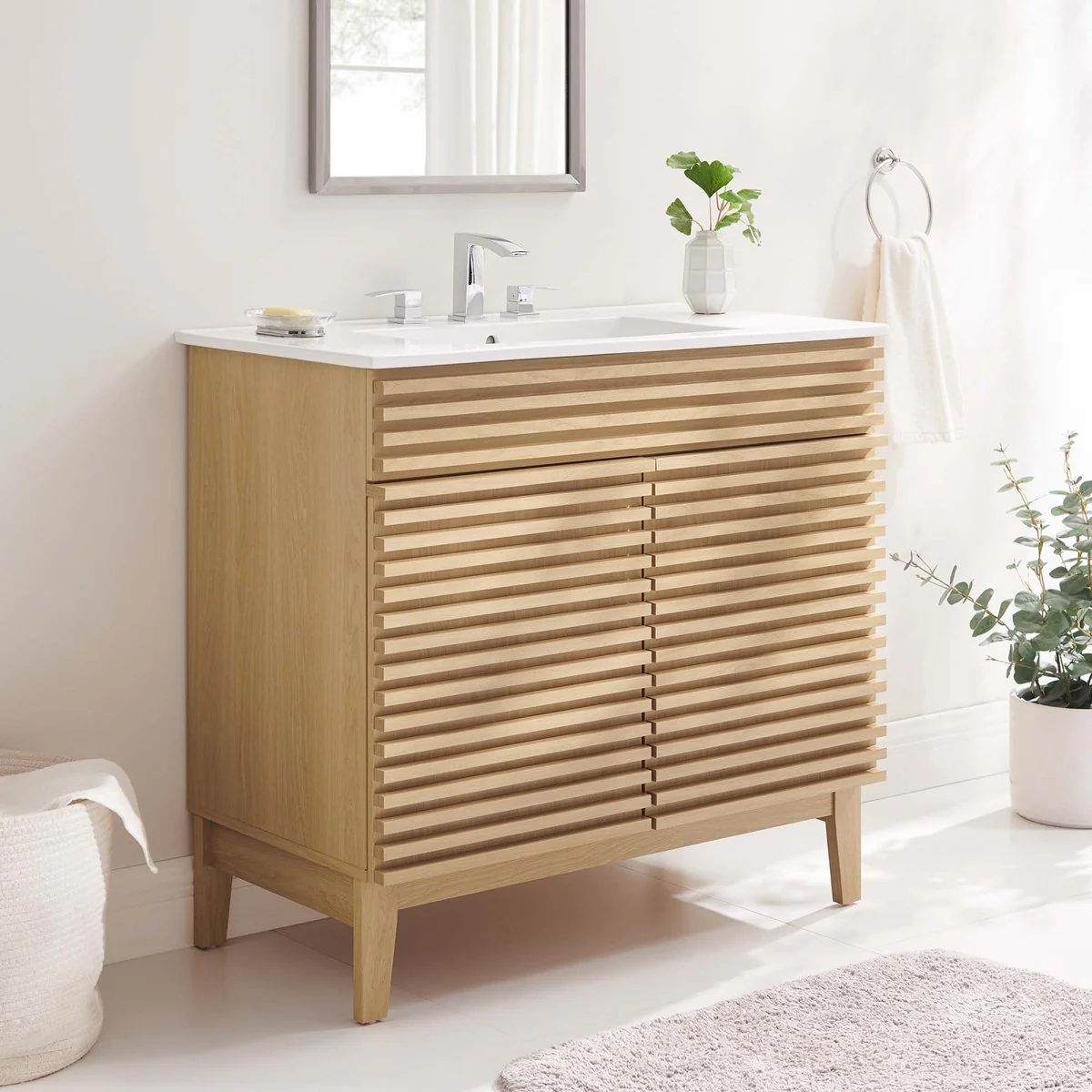 Mid-Century Bathroom Vanity with Basin and Sink — Modern Vanity Cabinet for Bathroom - Image 64