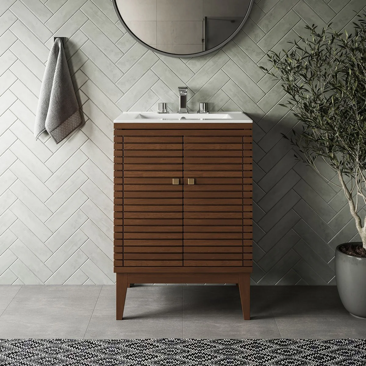 Mid-Century Bathroom Vanity with Ceramic Sink – Mid-Century Modern Bathroom Fixture - Image 10