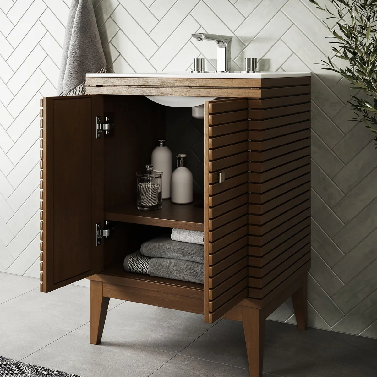 Mid-Century Bathroom Vanity with Ceramic Sink – Mid-Century Modern Bathroom Fixture - Image 4