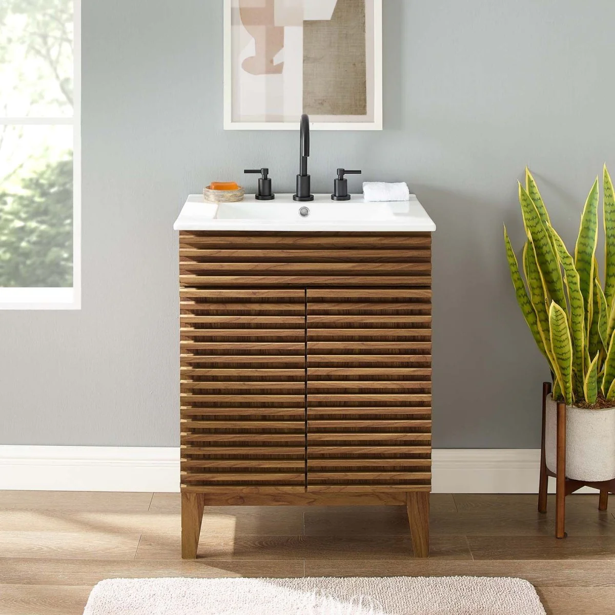 Mid-Century Bathroom Vanity with Sink — Freestanding Single-Sink Vanity Cabinet - Image 116