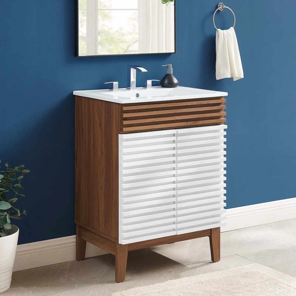 Mid-Century Bathroom Vanity with Sink — Freestanding Single-Sink Vanity Cabinet - Image 64