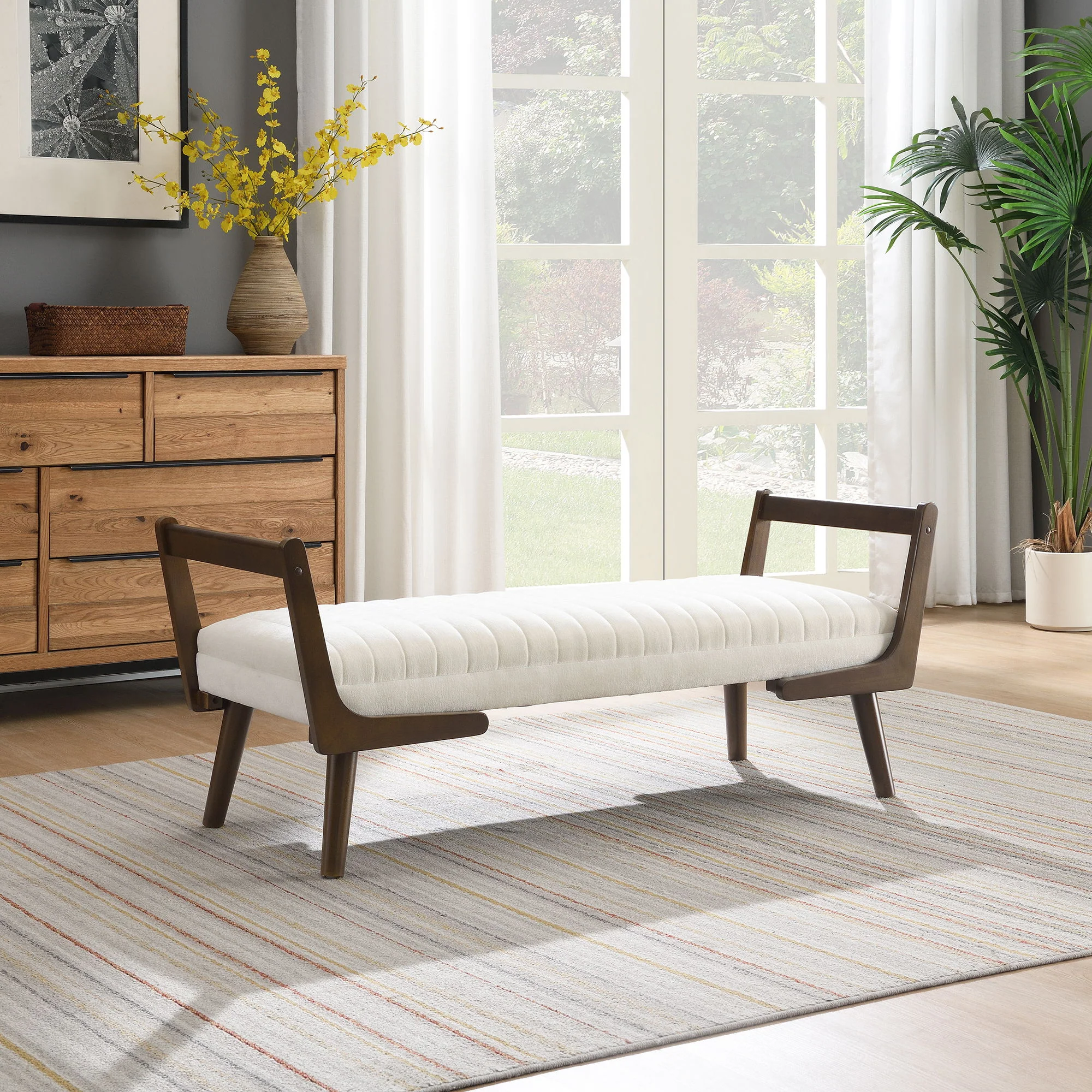 Mid-Century Bench With Wood Legs - Image 16