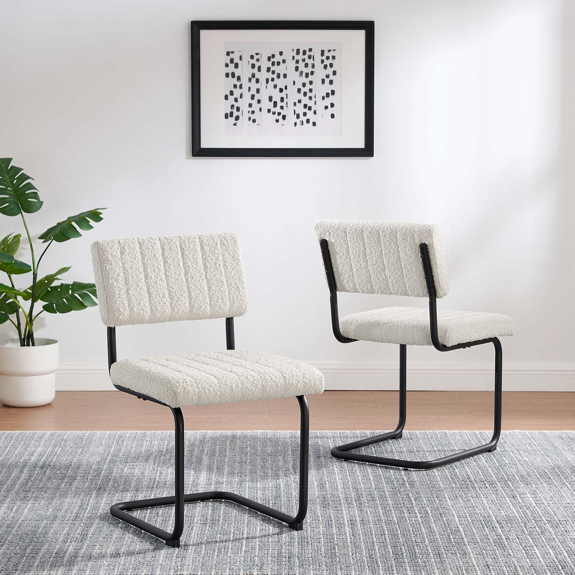 Mid-Century Boucle Upholstered Dining Side Chairs Set of 2 - Image 16