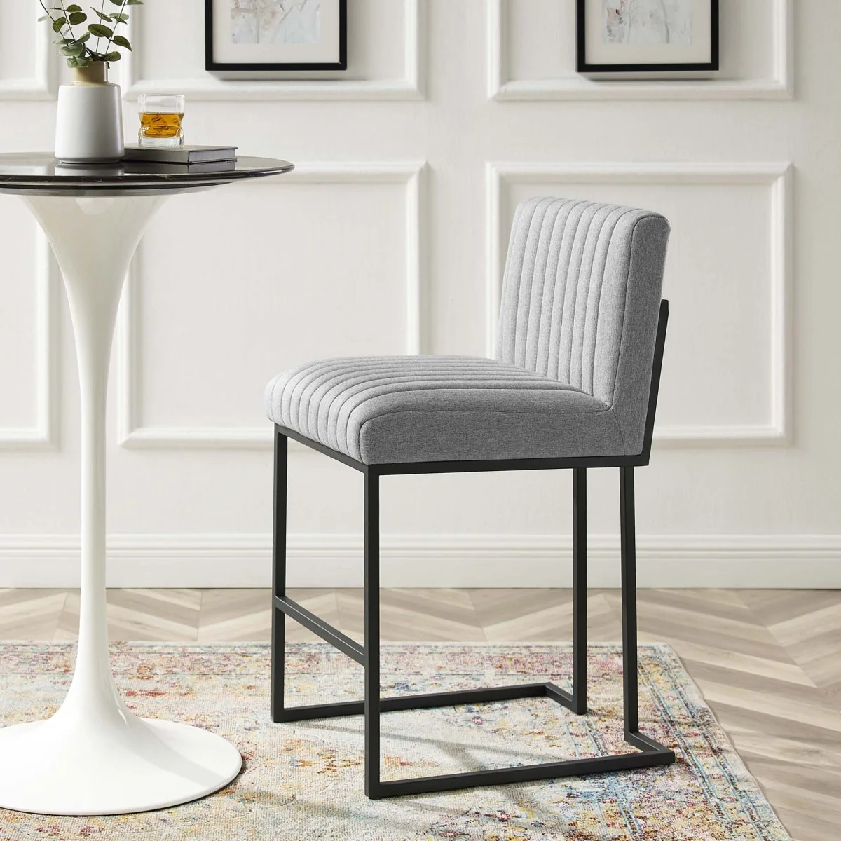 Mid-Century Channel Tufted Fabric Counter Stool Set of 2 – 38 Inch - Image 10