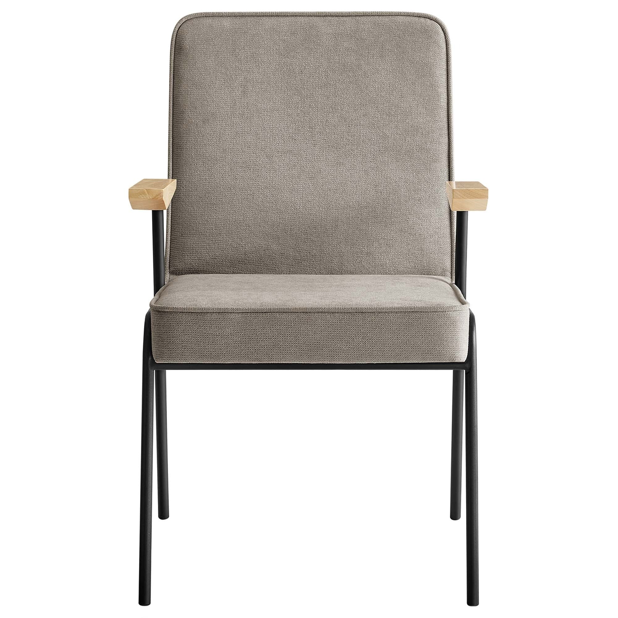 Mid-Century Fabric and Metal Dining Armchair with Wood Arms - Image 10