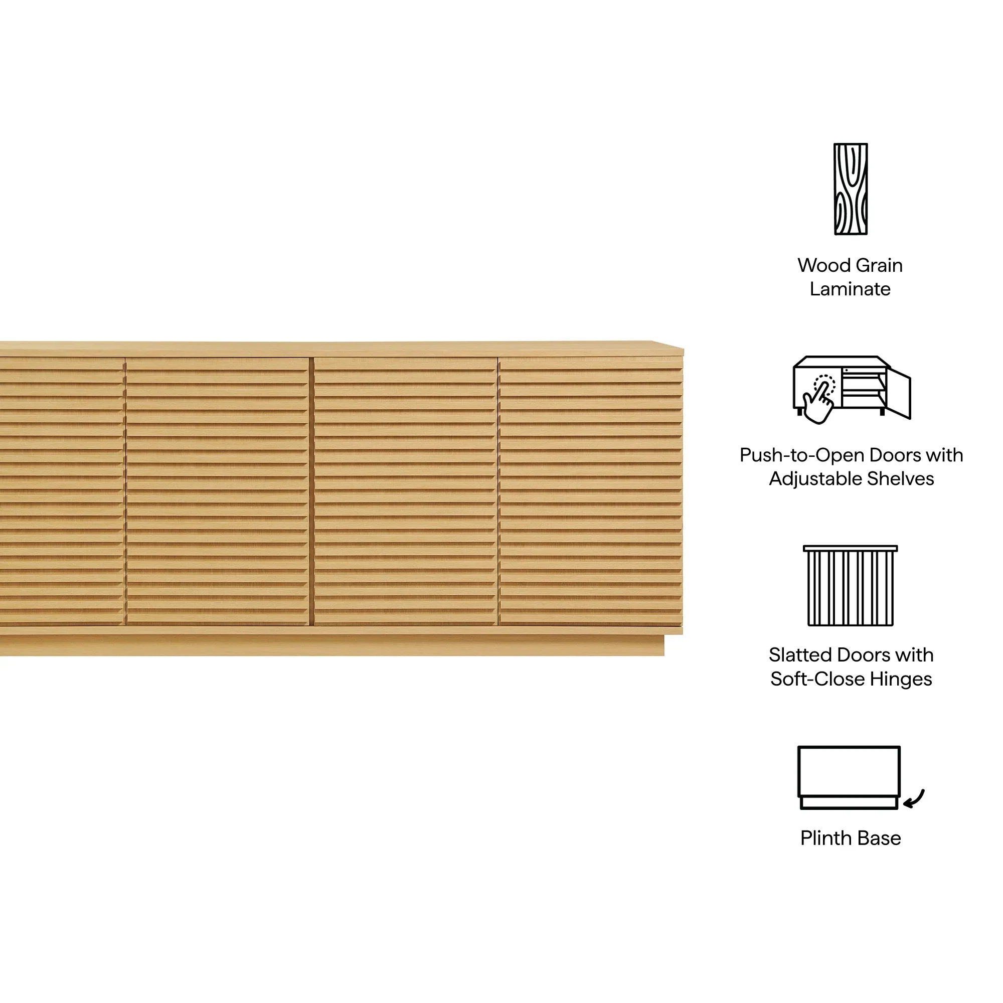 Mid-Century Fluted 4-Door Sideboard Cabinet – Wood Grain 71 Inch - Image 10