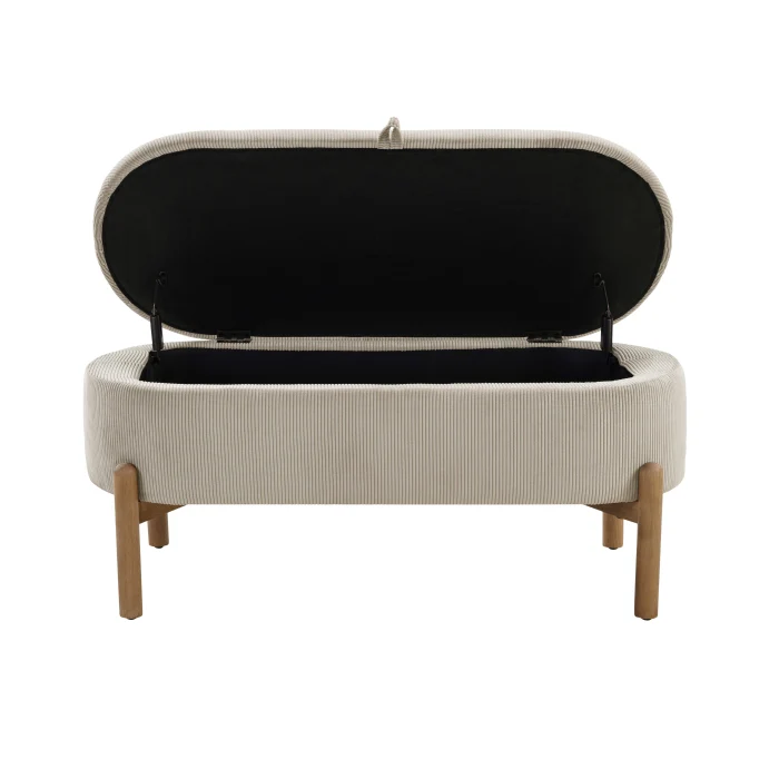 Mid-Century Gray Corduroy Lift-Top Storage Bench - Image 12