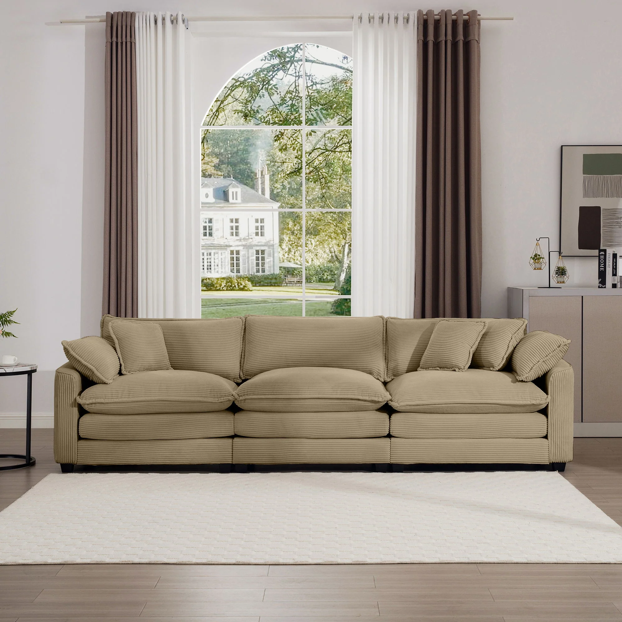 Mid-Century Modern 3 Seater Sectional Sofa With Arm And Throw Pillows - Image 36