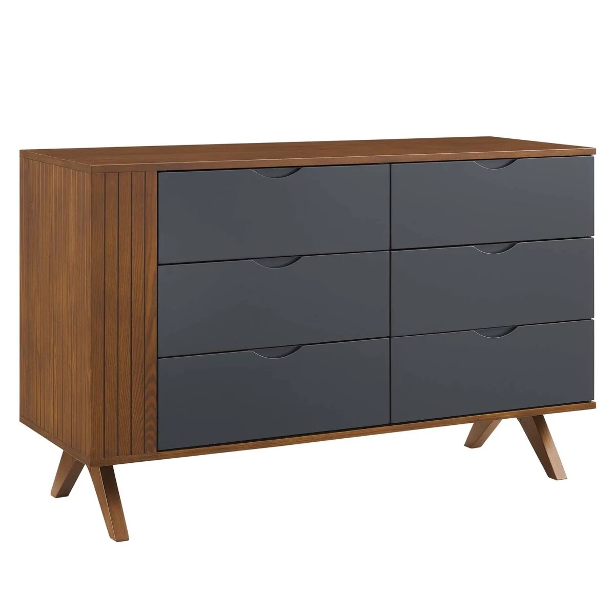 Mid-Century Modern 6-Drawer Dresser and Mirror Set - Walnut - Image 4