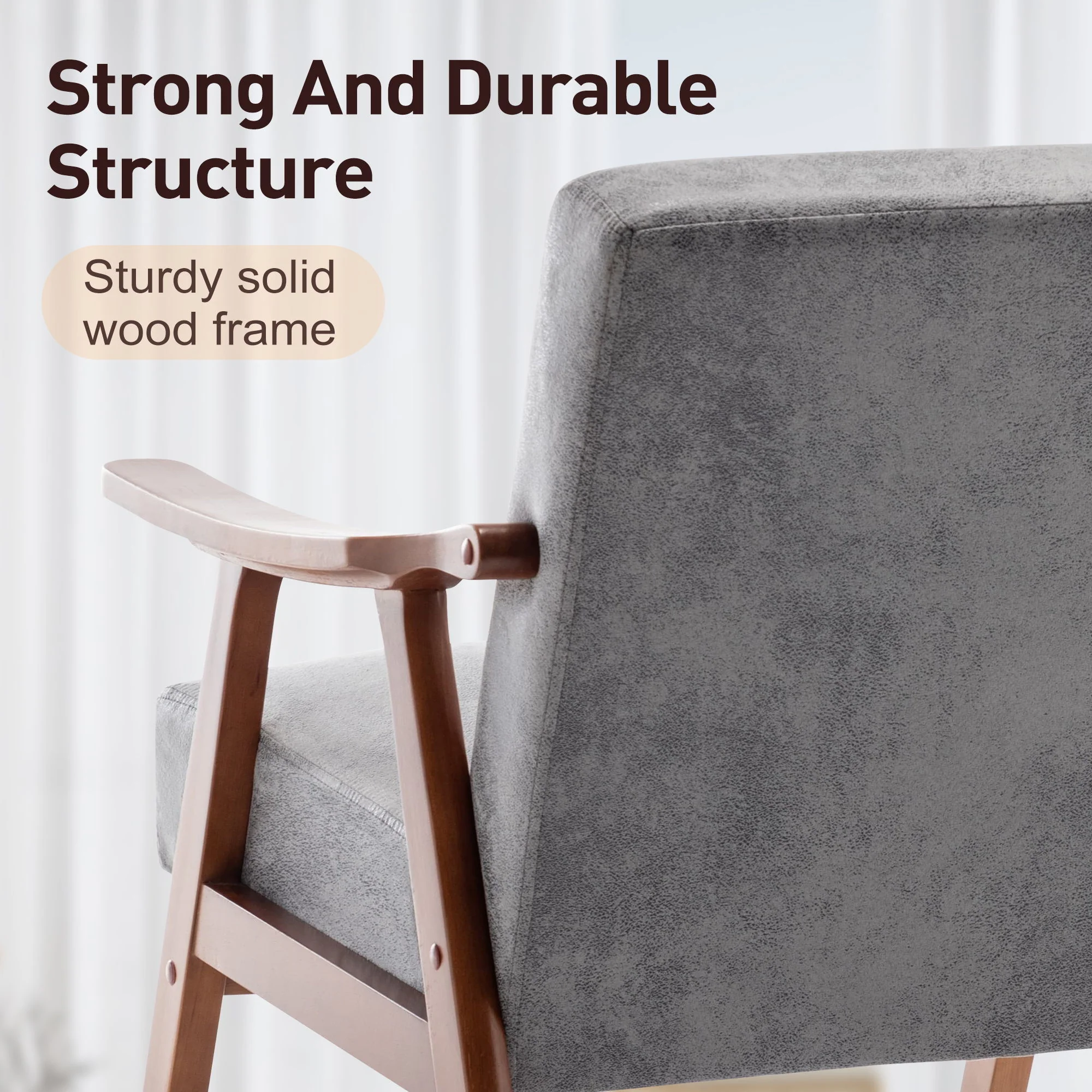 Mid Century Modern Accent Chair With Solid Wood Frame And Extra Thick Backrest - Image 20