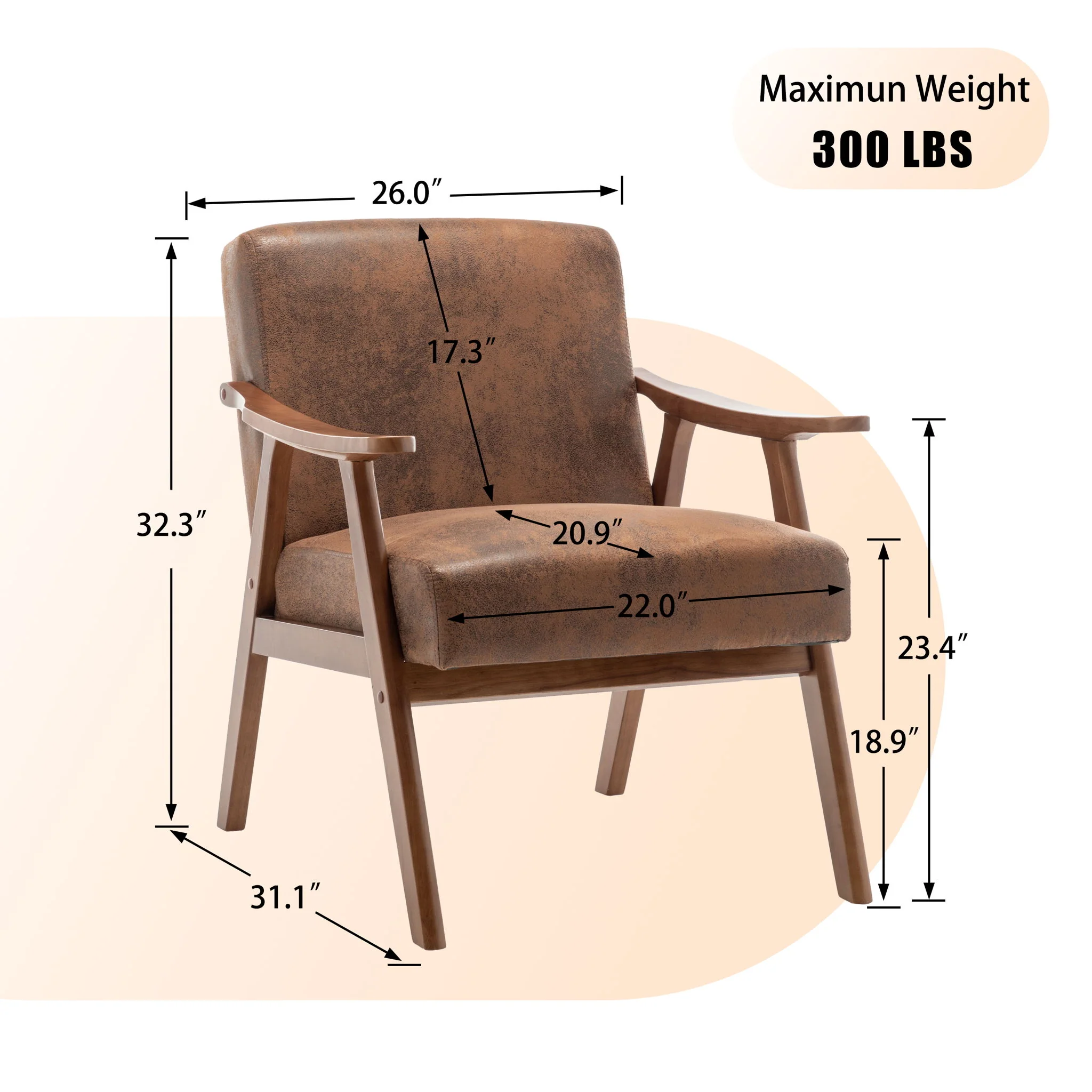 Mid Century Modern Accent Chair With Solid Wood Frame And Extra Thick Backrest - Image 26