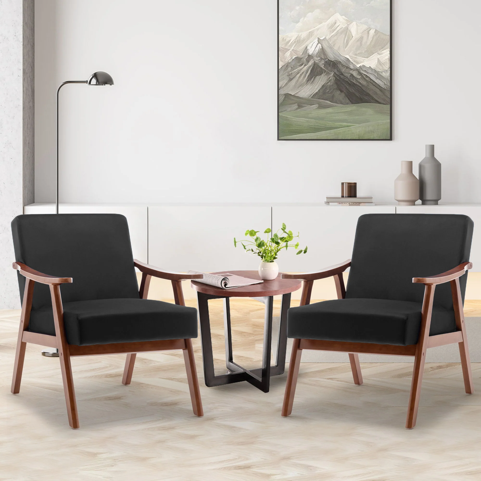 Mid Century Modern Accent Chair With Solid Wood Frame And Extra Thick Backrest - Image 46