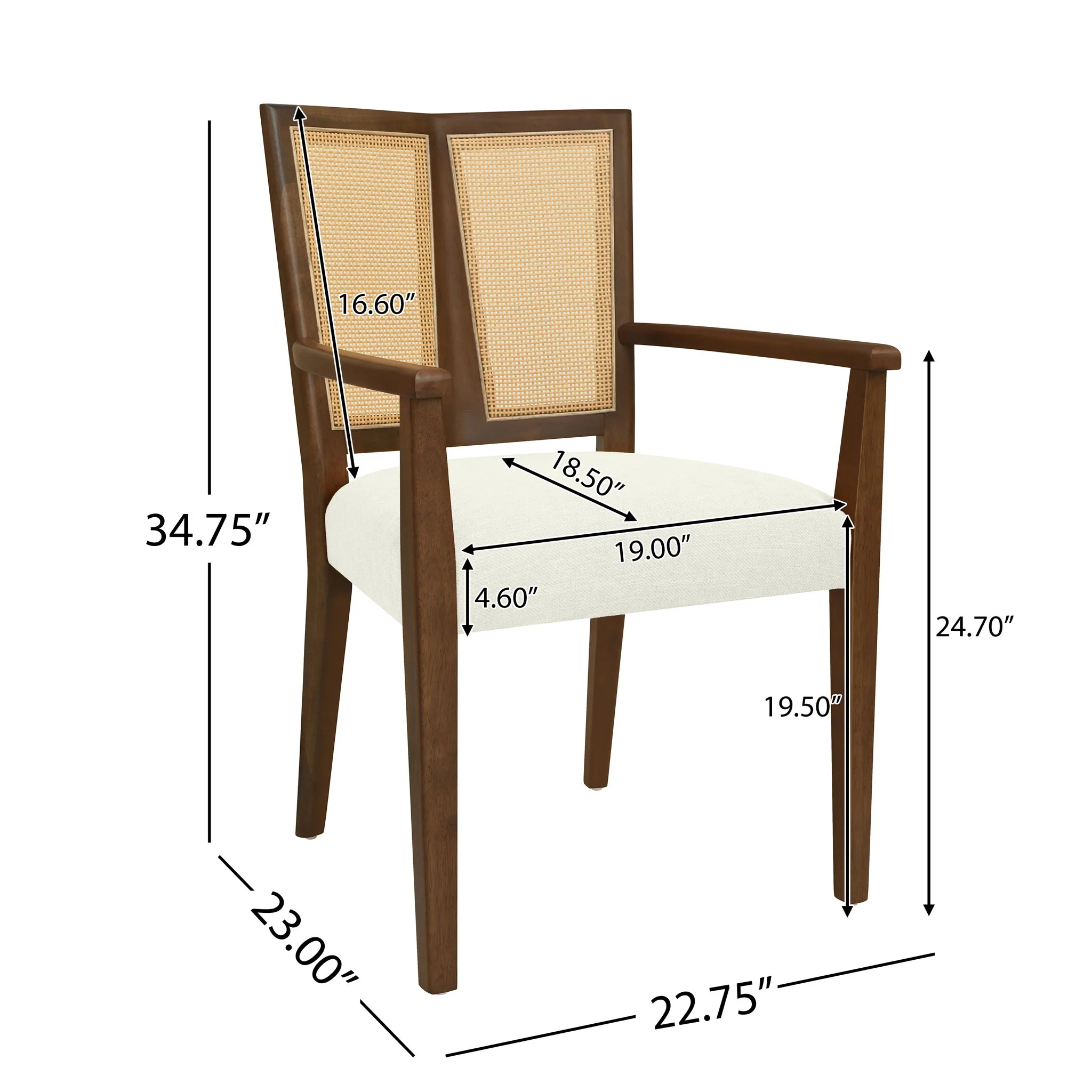 Mid Century Modern Arm Dining Chairs With Rattan Backrest - Image 12